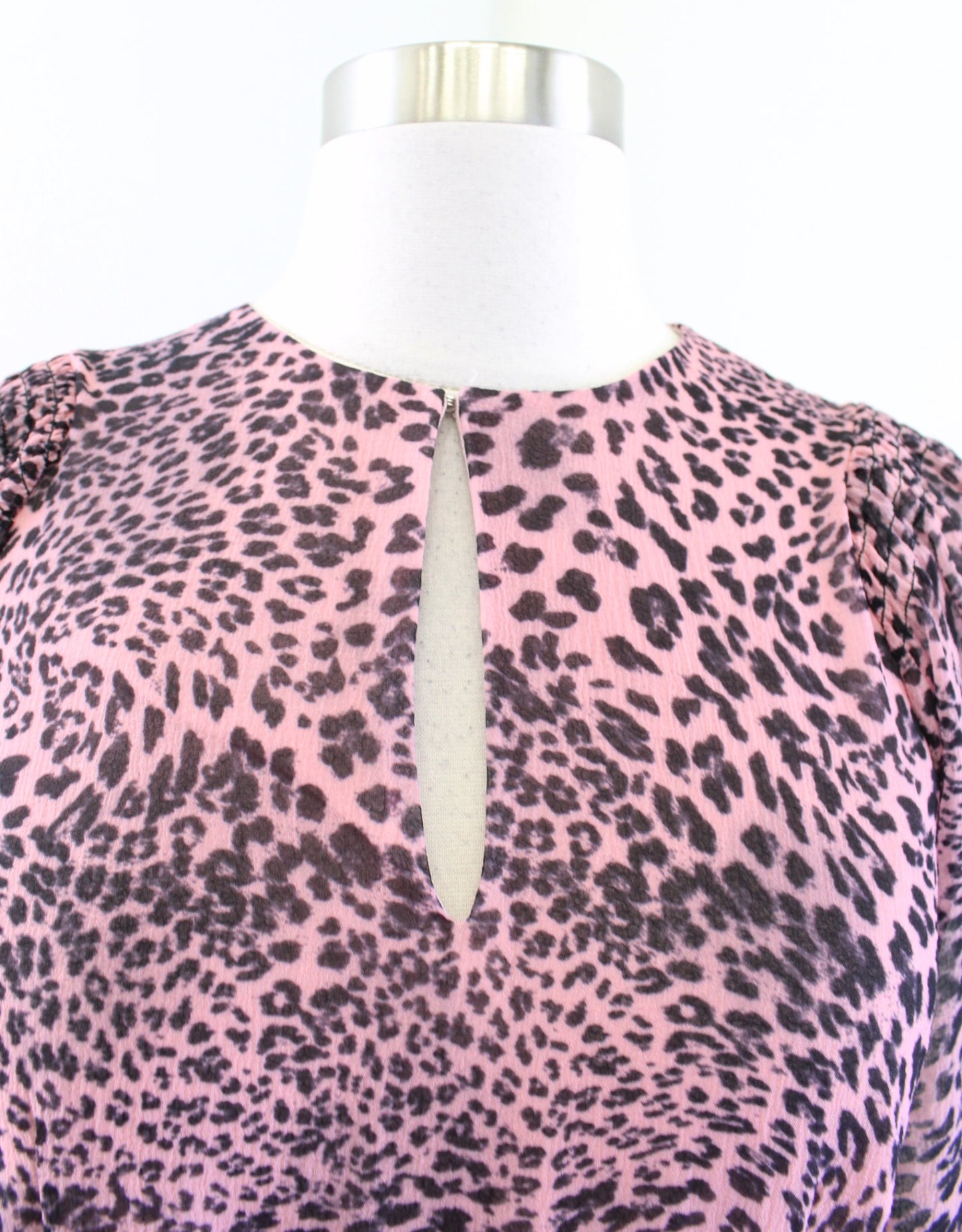 Whistles Uk Pink Black Leopard Print Keyhole Neck Tiered Maxi Dress Size US 4