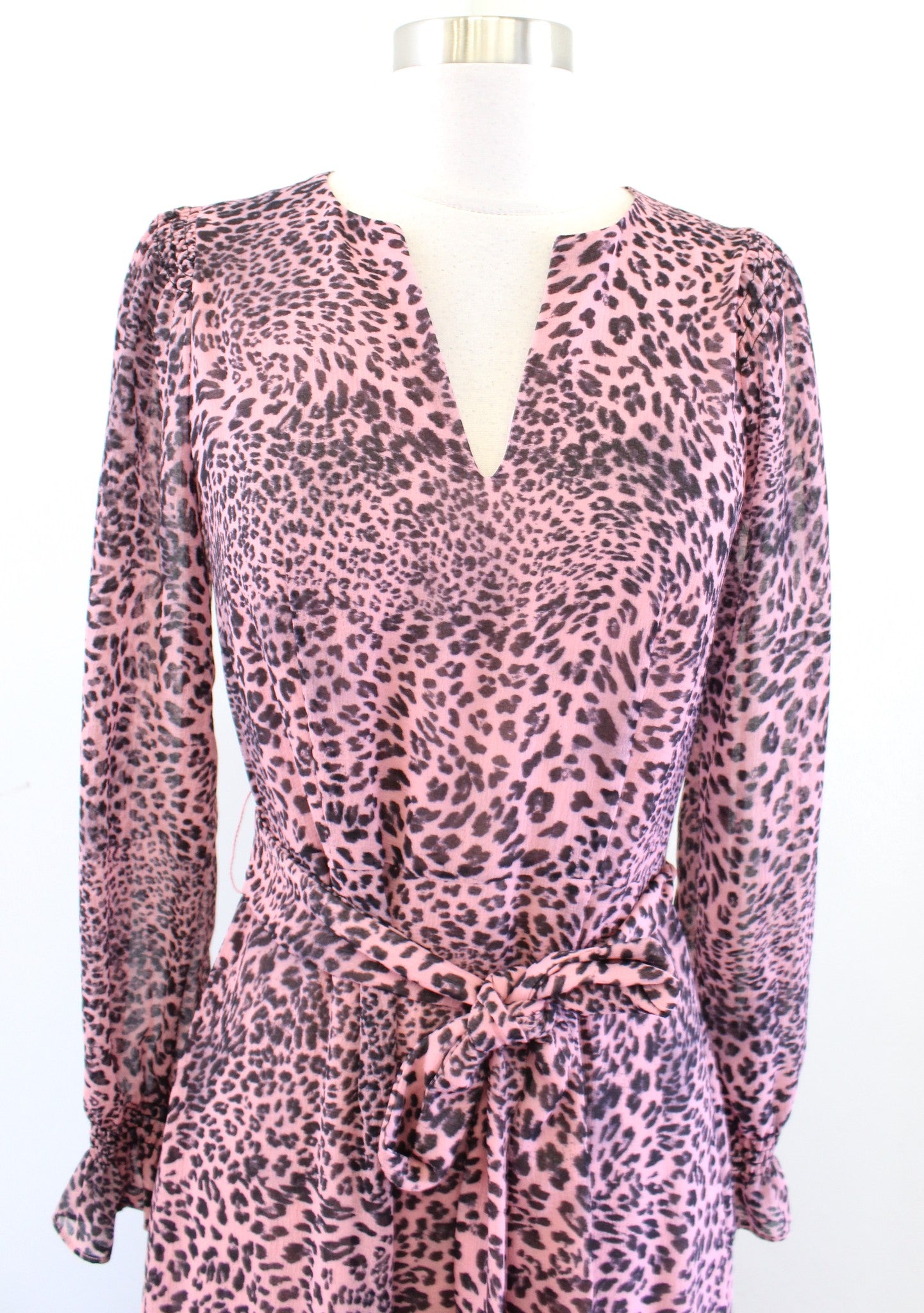 Whistles Uk Pink Black Leopard Print Keyhole Neck Tiered Maxi Dress Size US 4