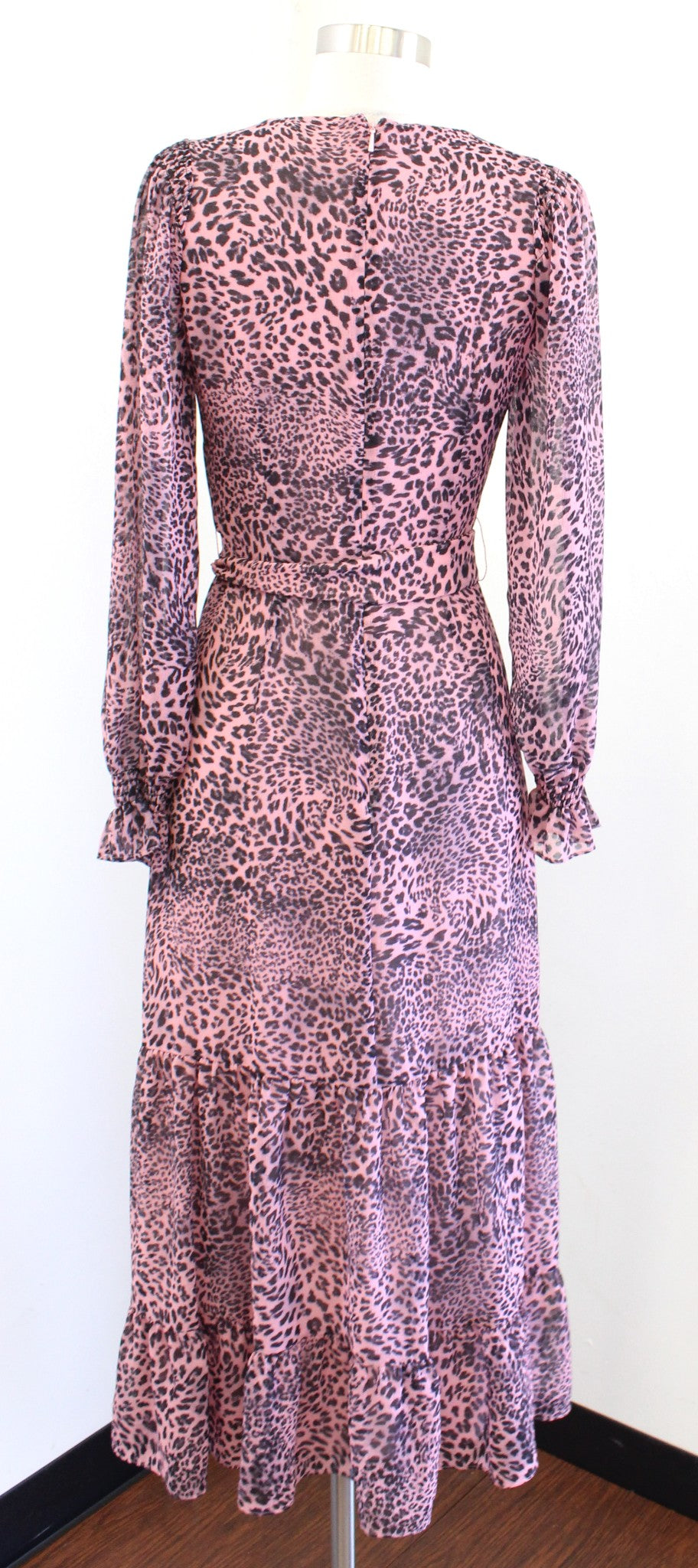 Whistles Uk Pink Black Leopard Print Keyhole Neck Tiered Maxi Dress Size US 4