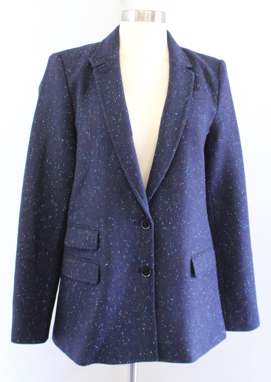 Banana Republic Hacking Jacket Navy Blue Teal Speckle Wool Blend Blazer Size 4