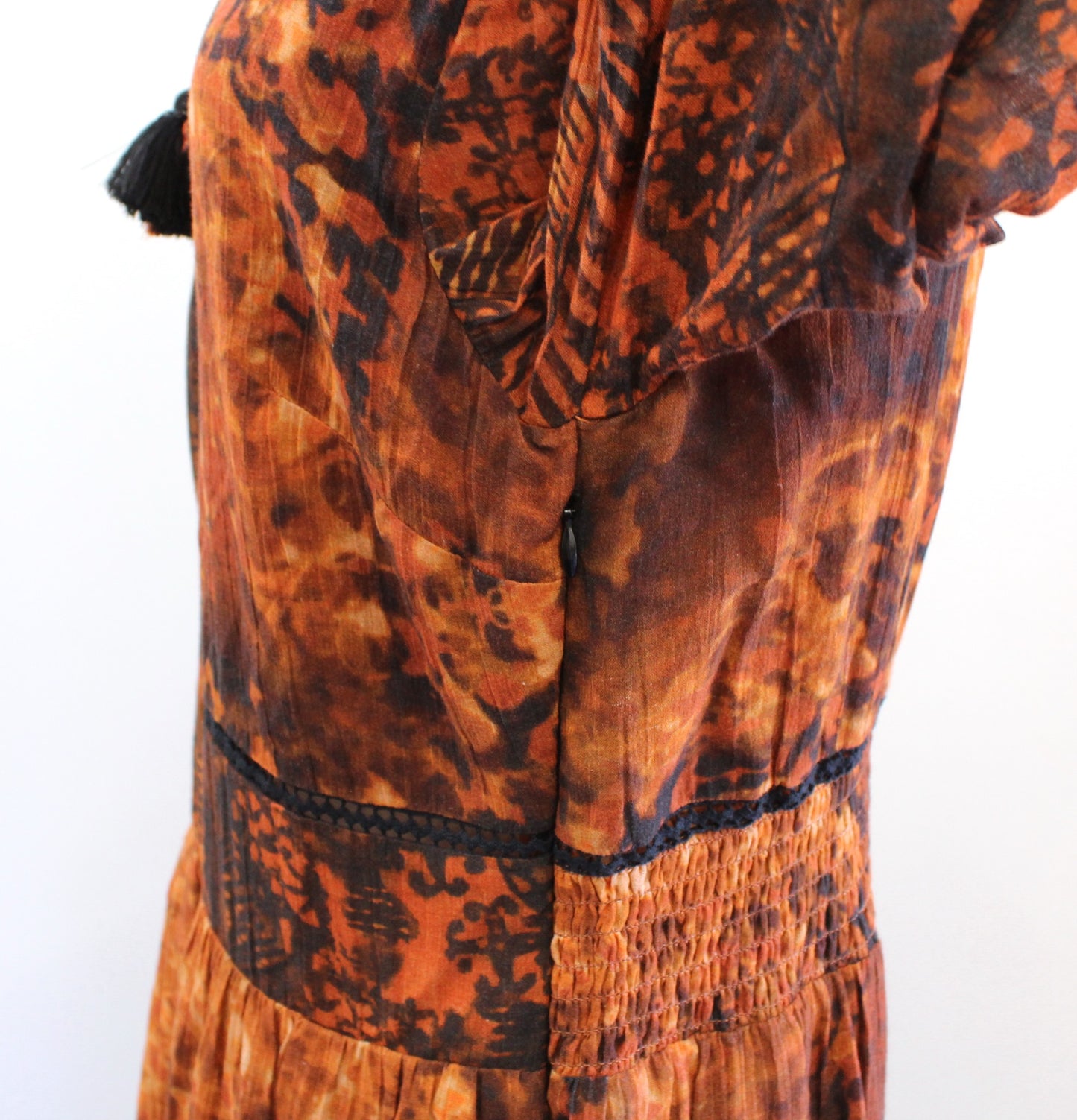 Soft Surroundings Orange Black Abstract Print Venetian Maxi Dress Size 8 Boho