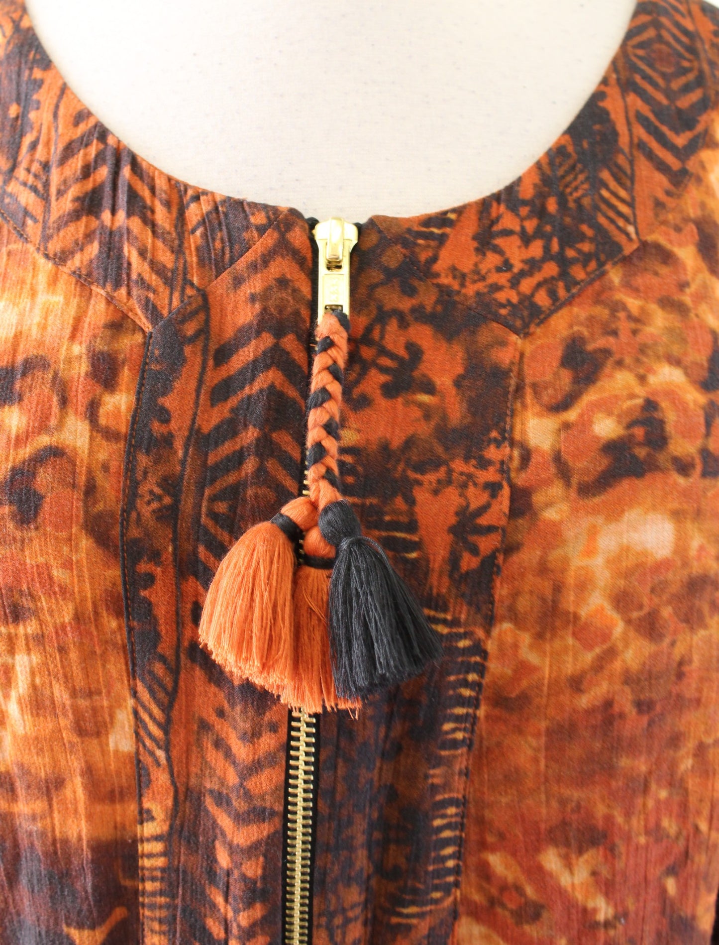 Soft Surroundings Orange Black Abstract Print Venetian Maxi Dress Size 8 Boho