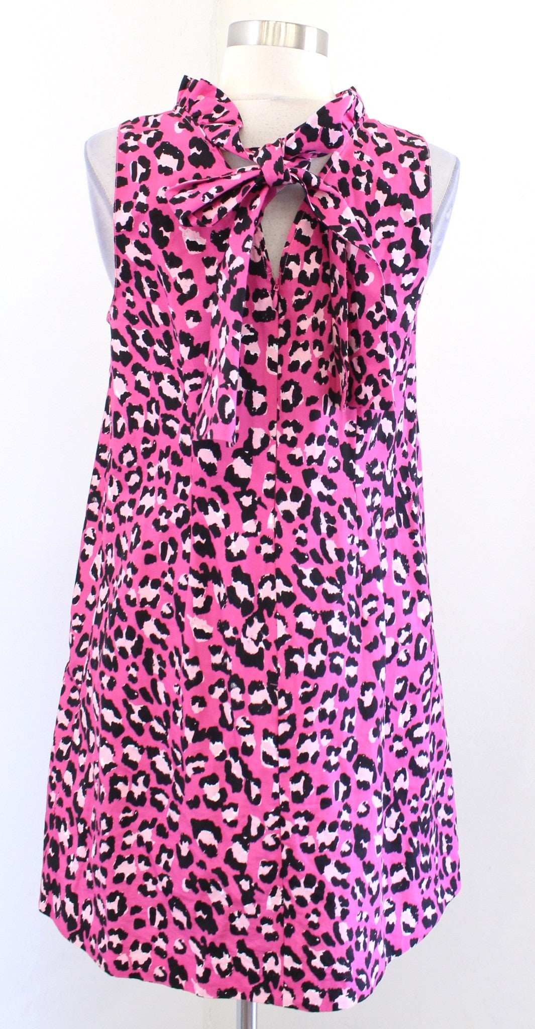 Tyler Boe Pink Leopard Print Linen Blend Ruffle Tie Neck Swing Dress Size S