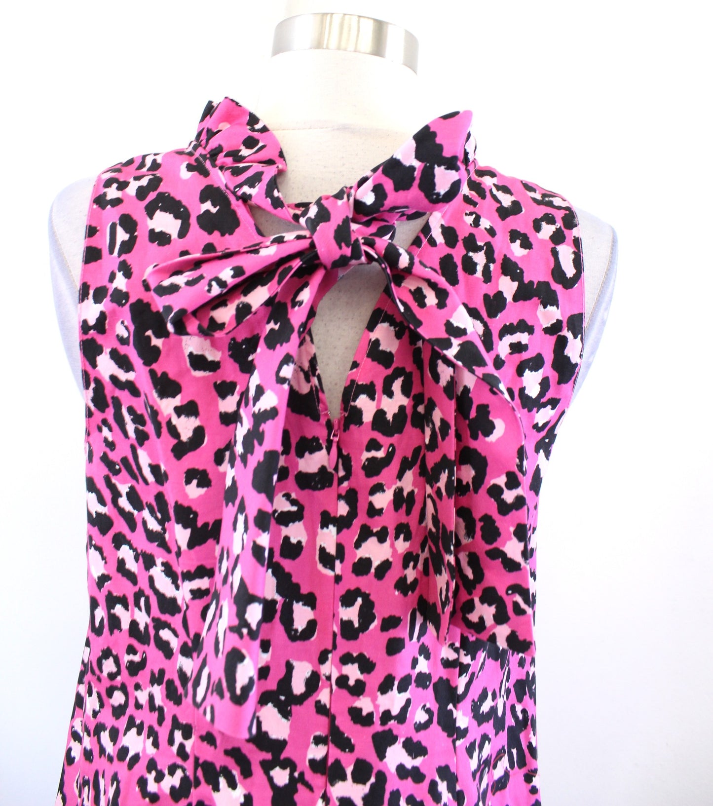 Tyler Boe Pink Leopard Print Linen Blend Ruffle Tie Neck Swing Dress Size S