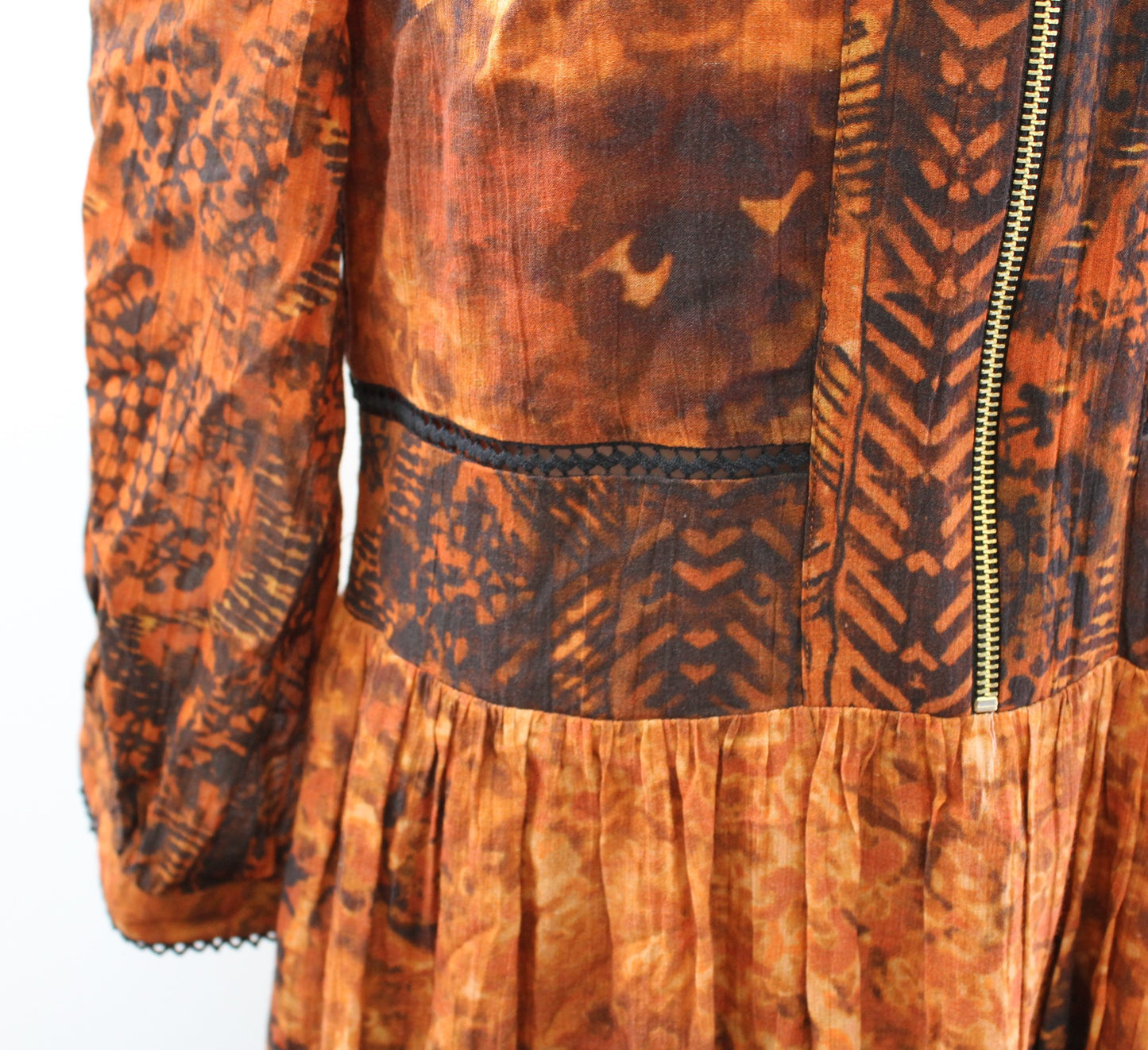 Soft Surroundings Orange Black Abstract Print Venetian Maxi Dress Size 8 Boho