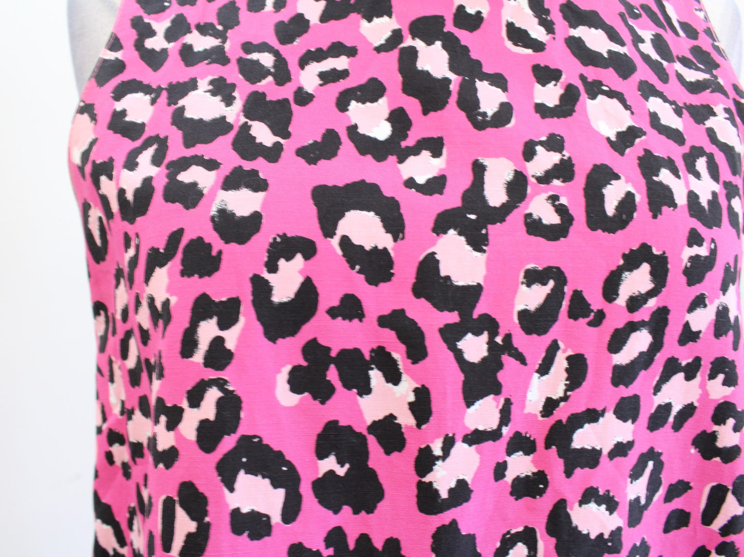 Tyler Boe Pink Leopard Print Linen Blend Ruffle Tie Neck Swing Dress Size S