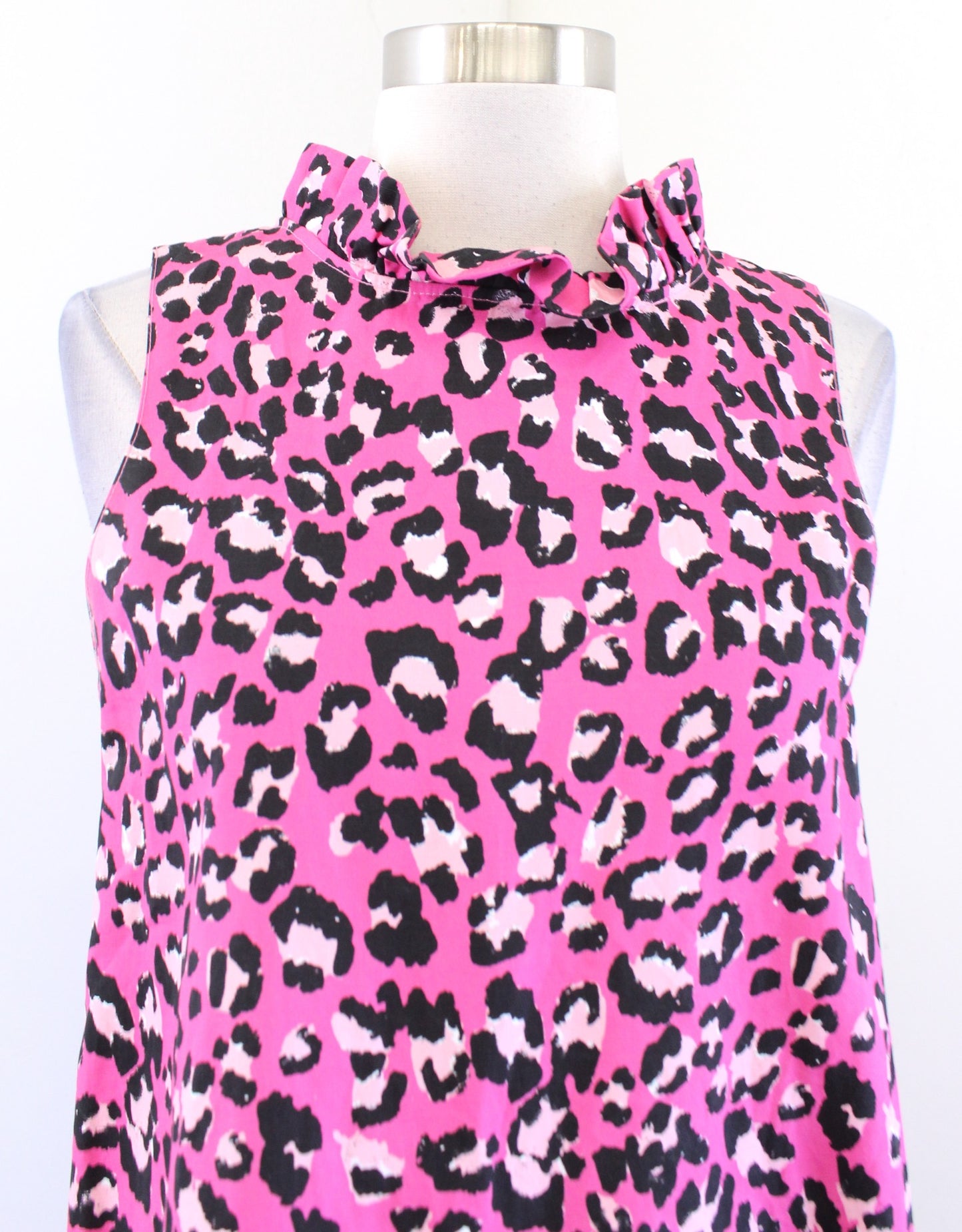 Tyler Boe Pink Leopard Print Linen Blend Ruffle Tie Neck Swing Dress Size S