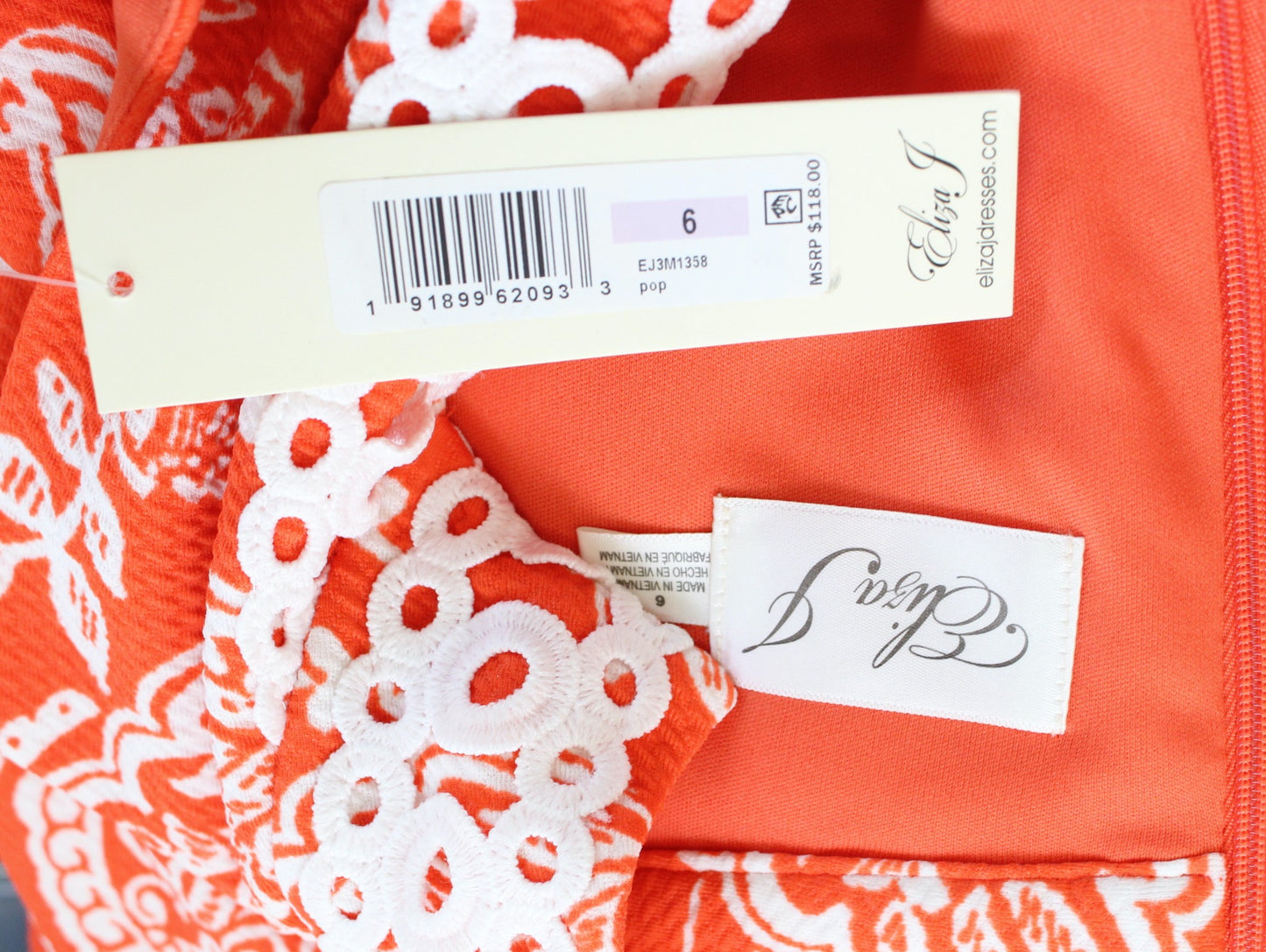 NWT Eliza J Orange White Floral Lace Trim Floral Tunic Dress Size 6 Casual