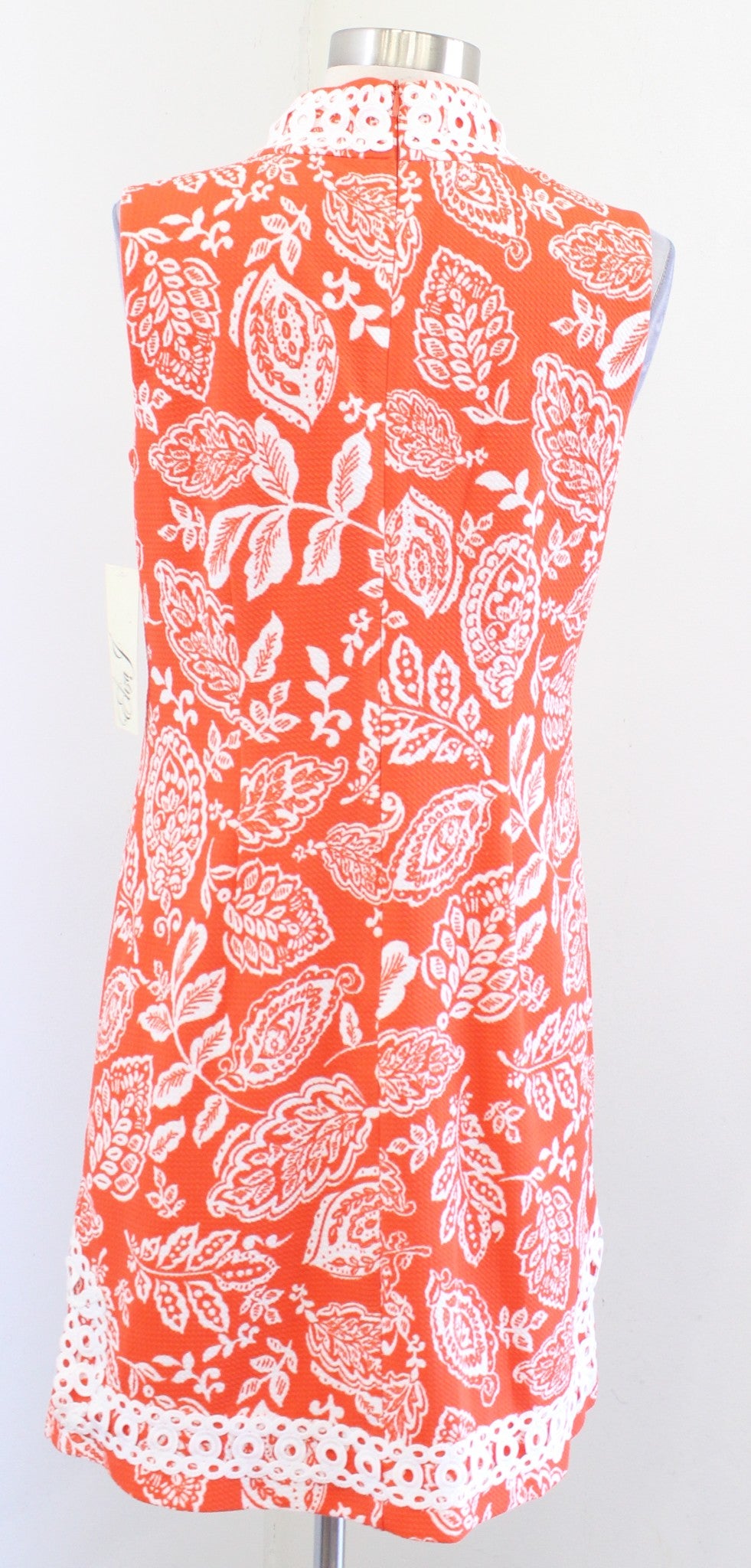 NWT Eliza J Orange White Floral Lace Trim Floral Tunic Dress Size 6 Casual