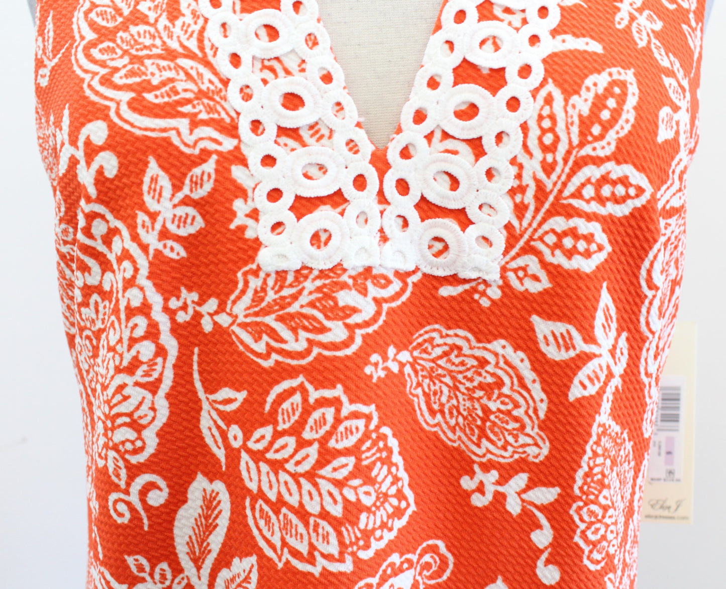 NWT Eliza J Orange White Floral Lace Trim Floral Tunic Dress Size 6 Casual