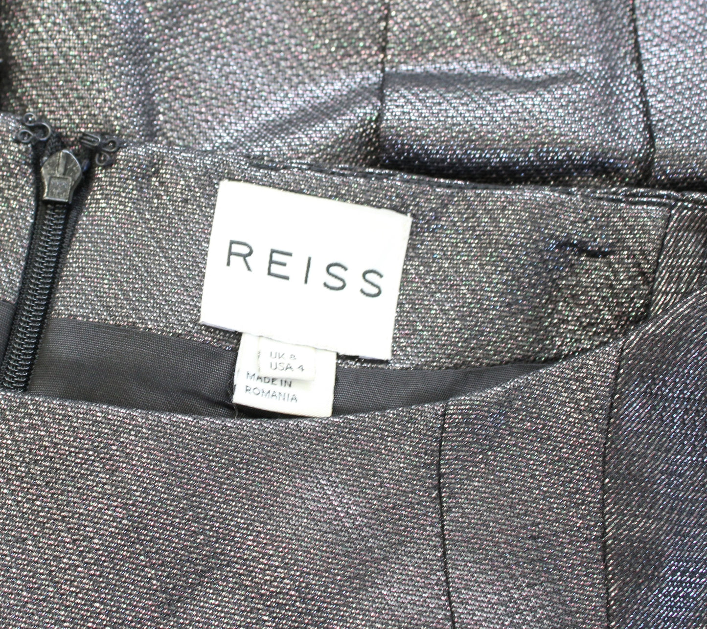 REISS Mara Gunmetal Gray Metallic Fit and Flare Dress Size Us 4 Cap Sleeve Party