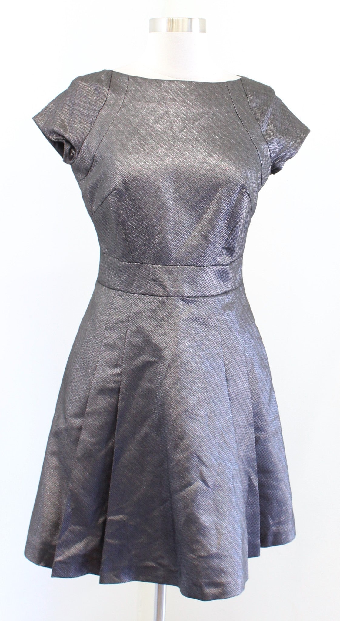 REISS Mara Gunmetal Gray Metallic Fit and Flare Dress Size Us 4 Cap Sleeve Party