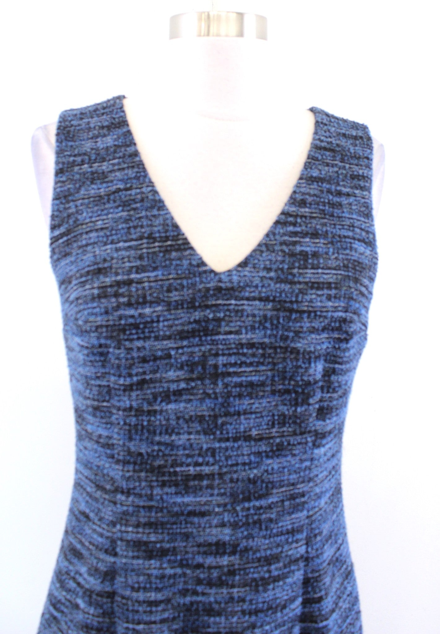 NWT Ann Taylor Factory Blue Black Tweed Knit V Neck Sheath Dress Size 2 Career
