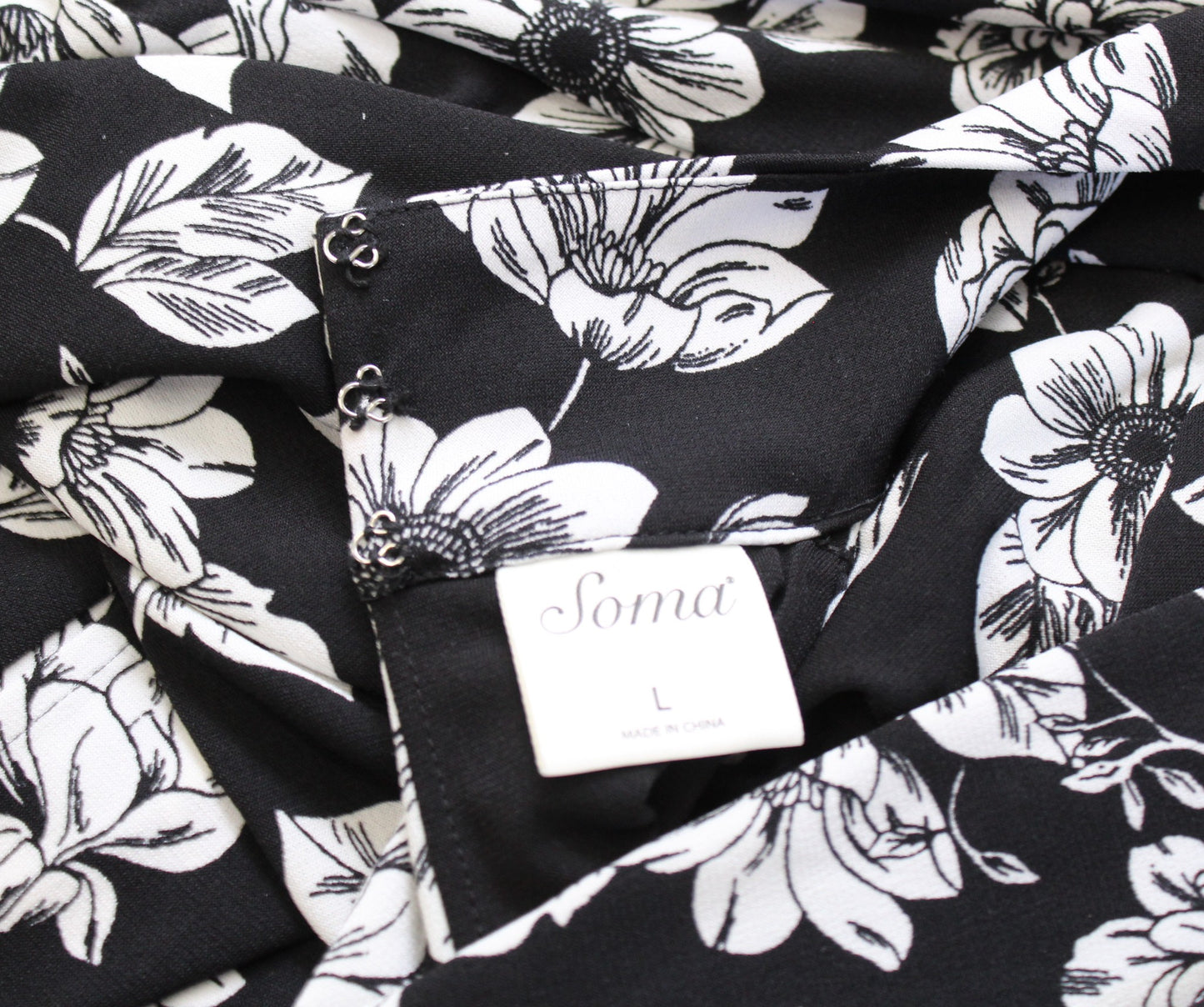 Soma Black White Floral Halter Ring Jersey Dress w/ Bra Size L Casual Summer