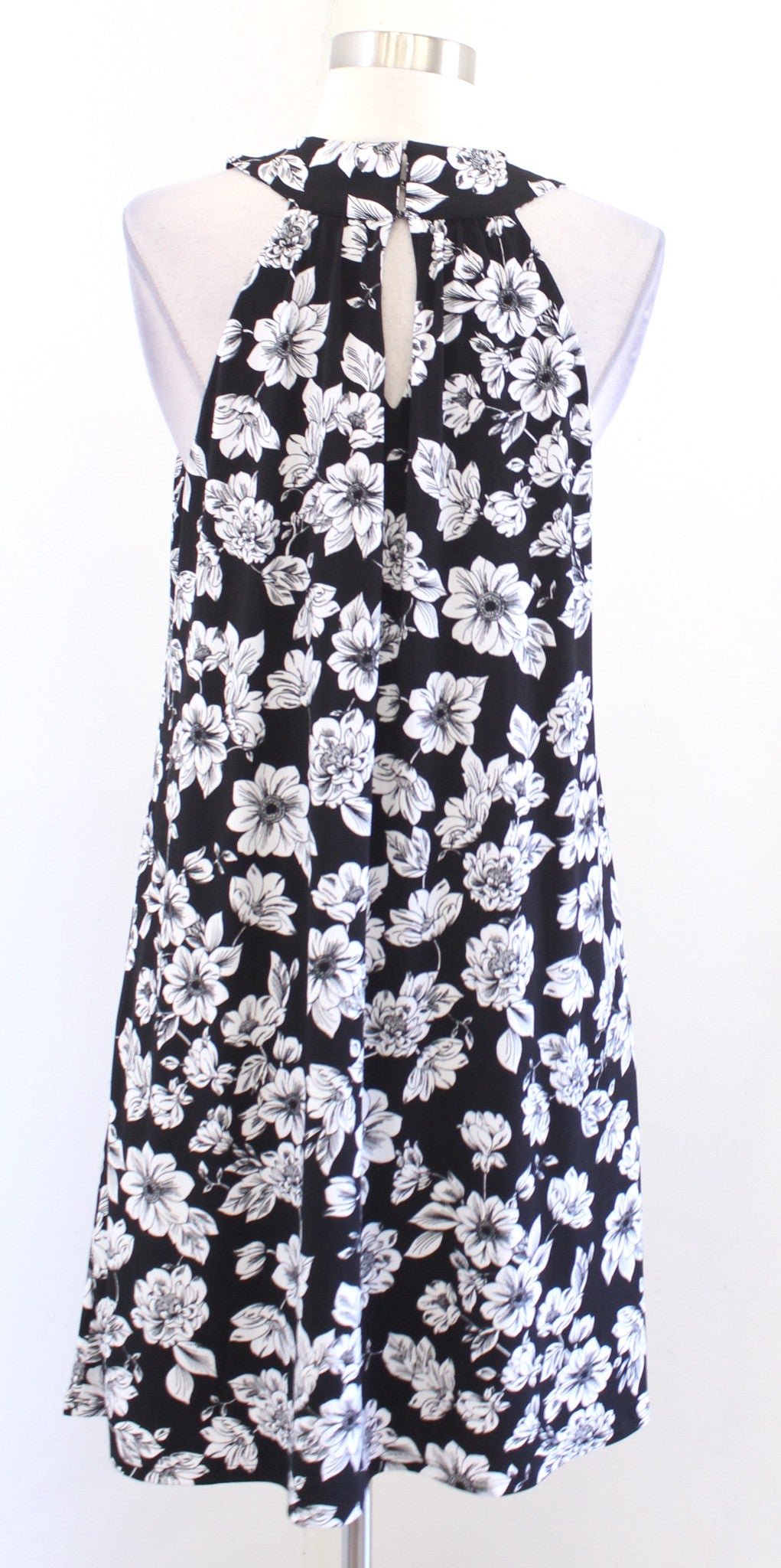 Soma Black White Floral Halter Ring Jersey Dress w/ Bra Size L Casual Summer