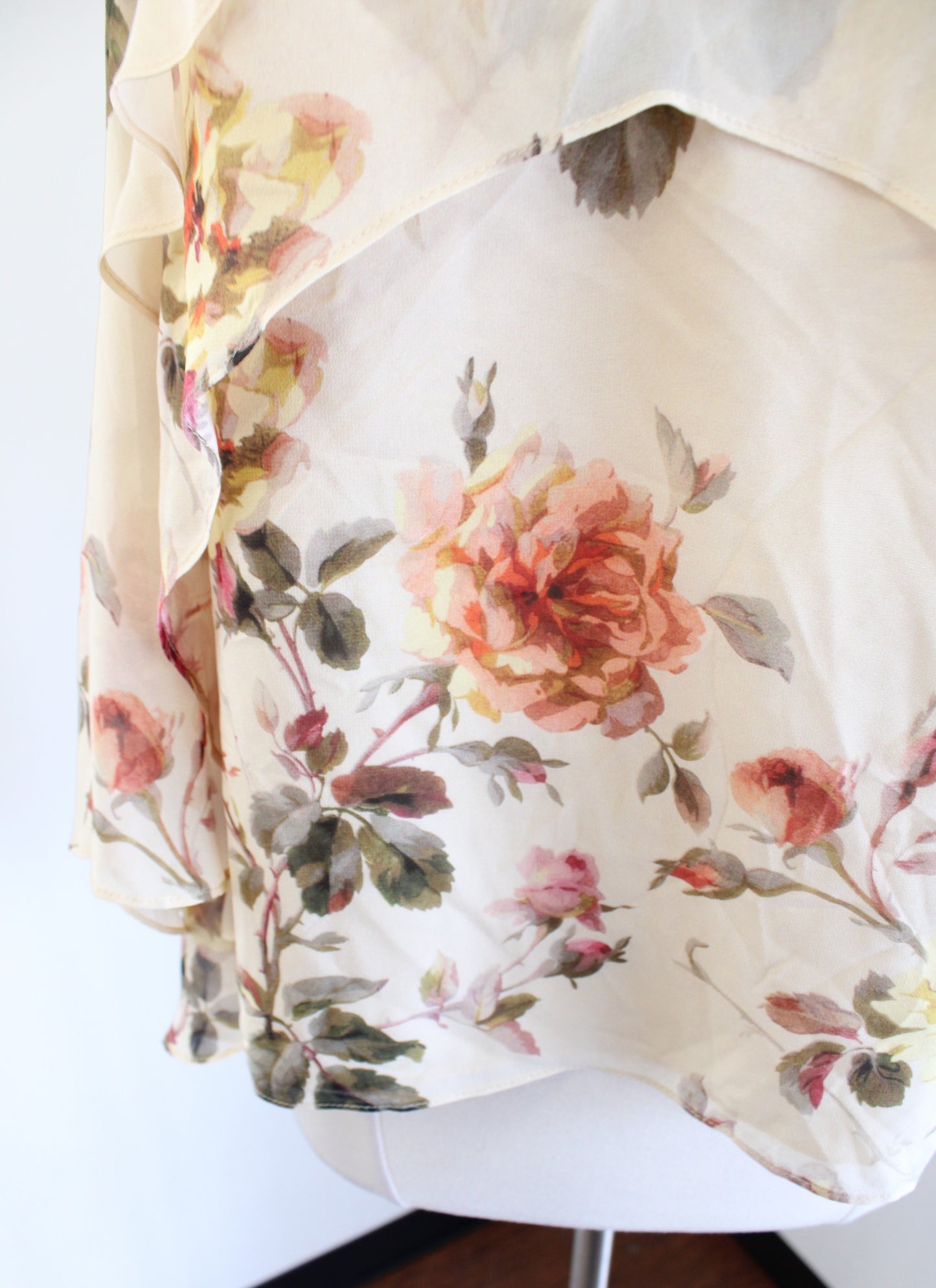 Intermix Ally Floral Ruffle Open Shoulder Silk Halter Tie Top Blouse Size S