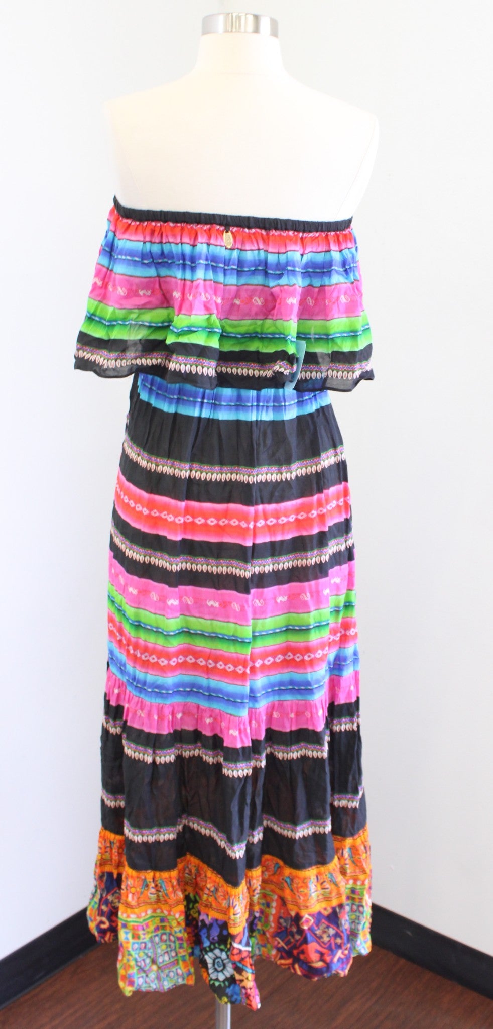 Ruby Yaya Colorful Striped Strapless Flounce Maxi Dress Size S Geometric