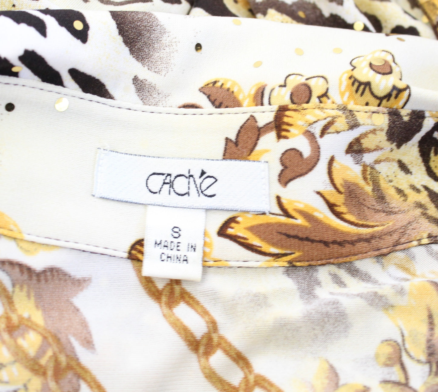 Vtg Cache Mixed Animal Scarf Print Button Front V Neck Jersey Top Blouse Size S