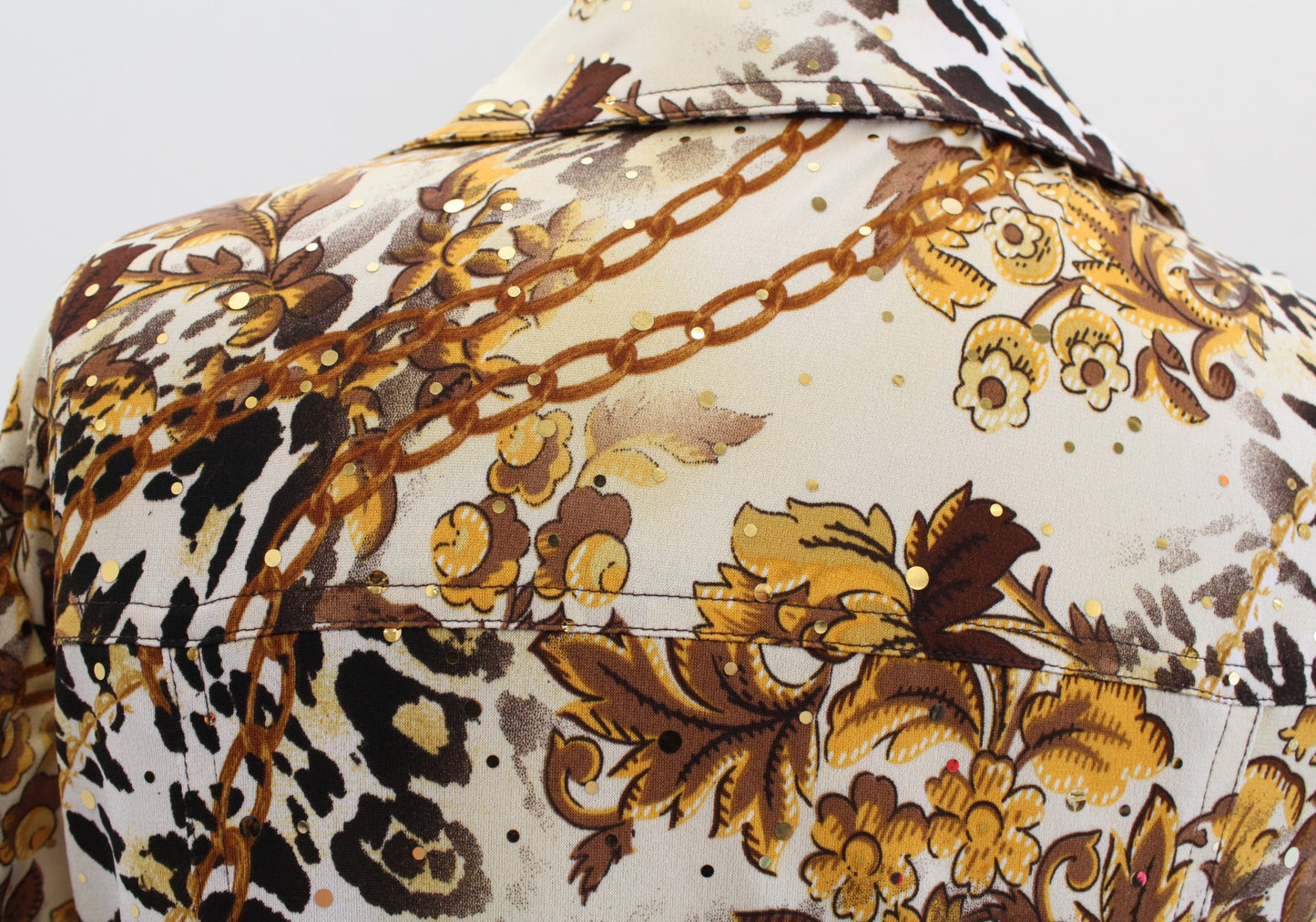 Vtg Cache Mixed Animal Scarf Print Button Front V Neck Jersey Top Blouse Size S