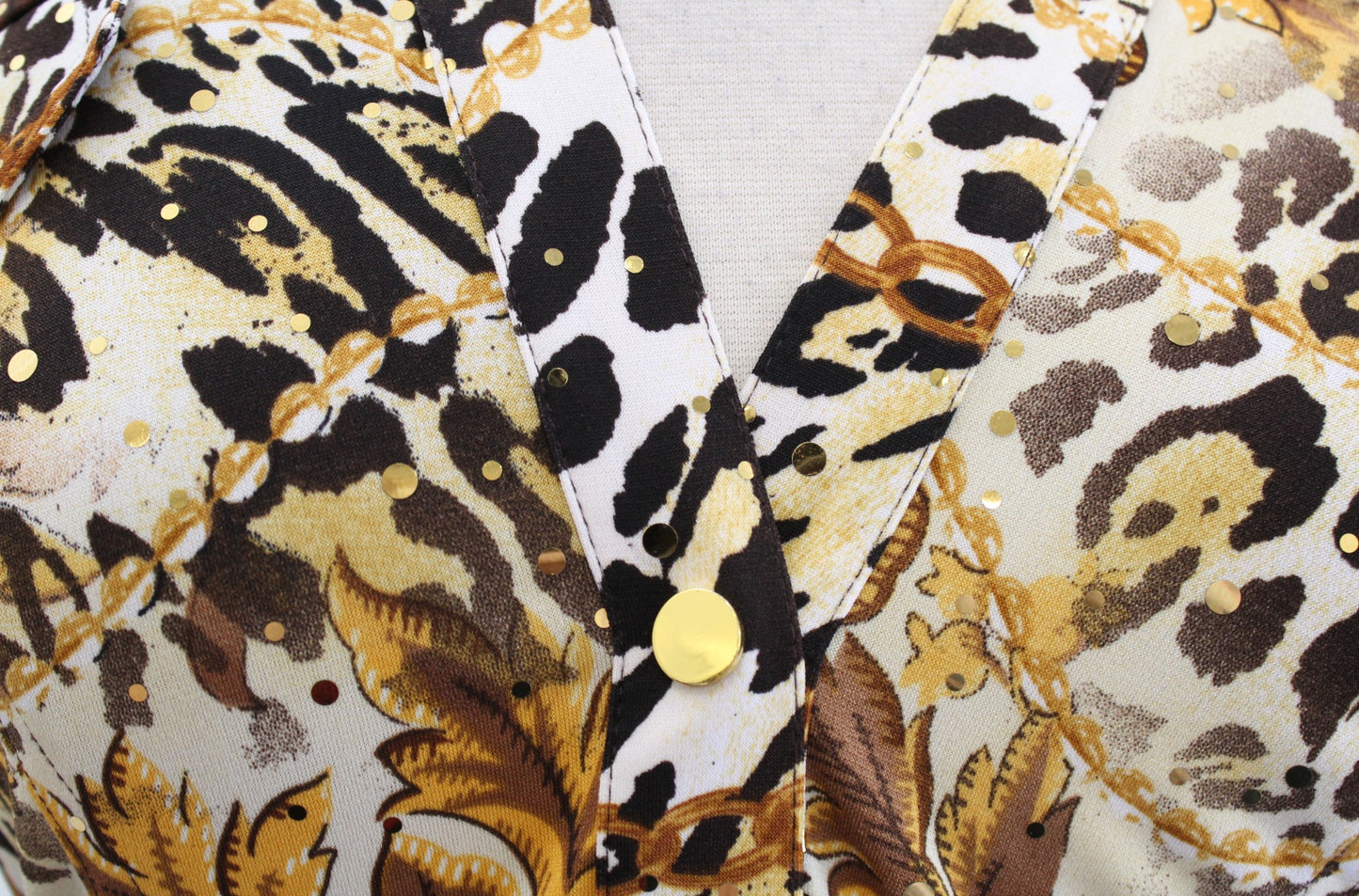 Vtg Cache Mixed Animal Scarf Print Button Front V Neck Jersey Top Blouse Size S