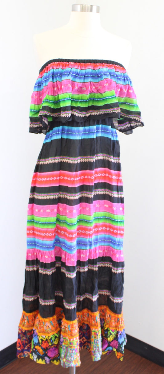 Ruby Yaya Colorful Striped Strapless Flounce Maxi Dress Size S Geometric