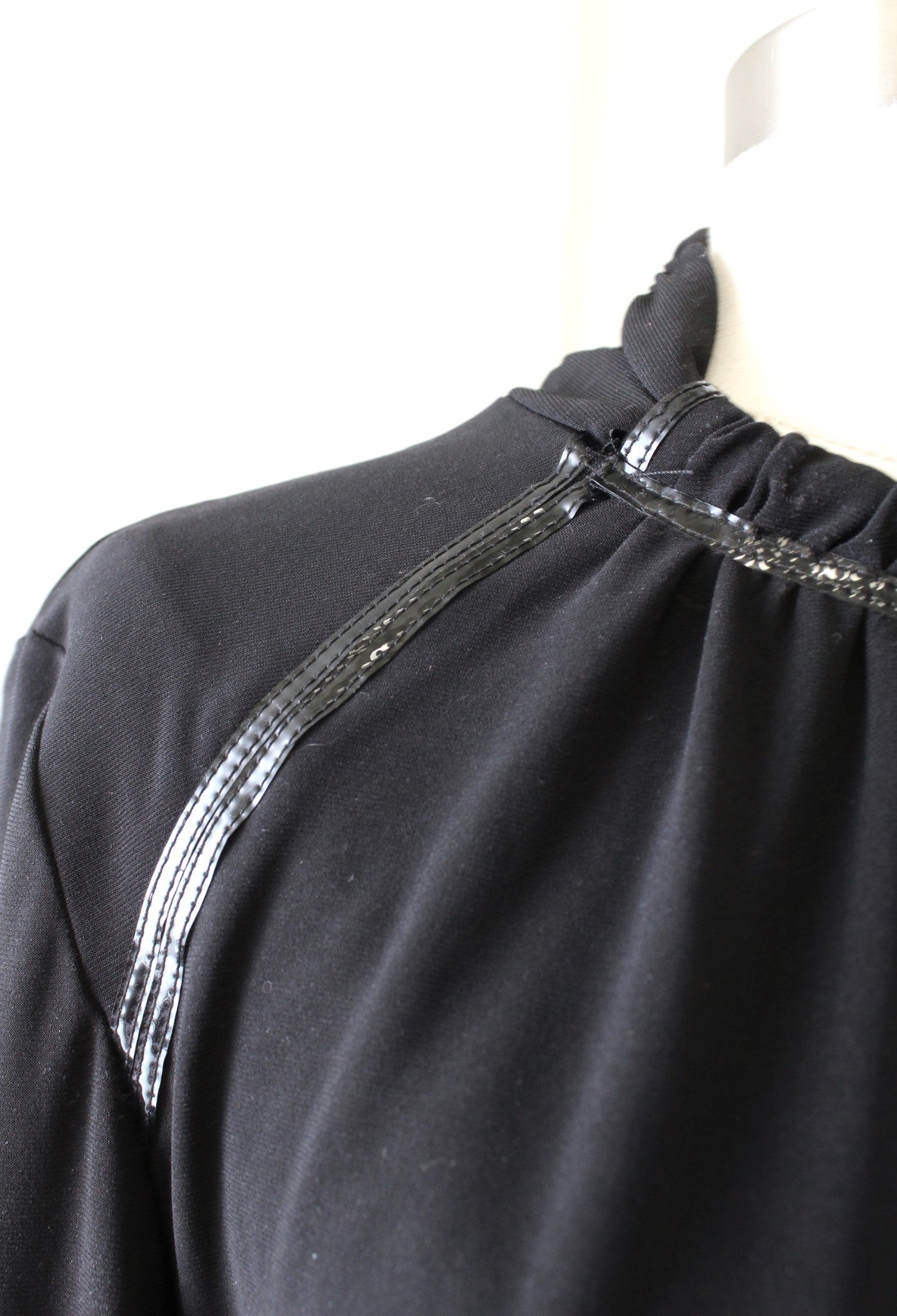 Joseph Ribkoff Solid Black Jersey Knit Patent Trim Mock Neck Top Blouse Size 12