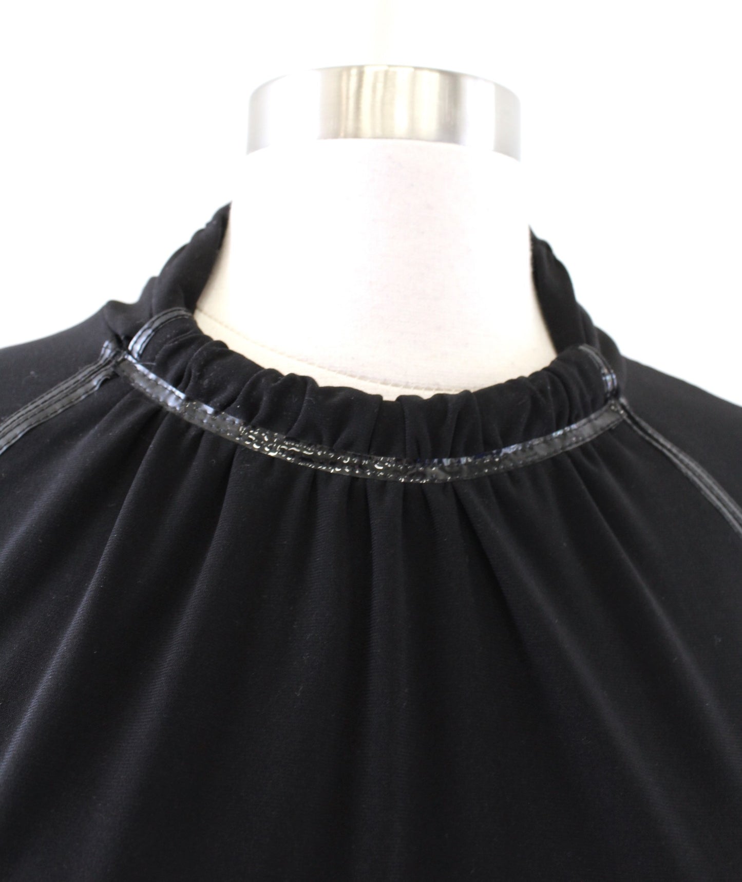 Joseph Ribkoff Solid Black Jersey Knit Patent Trim Mock Neck Top Blouse Size 12