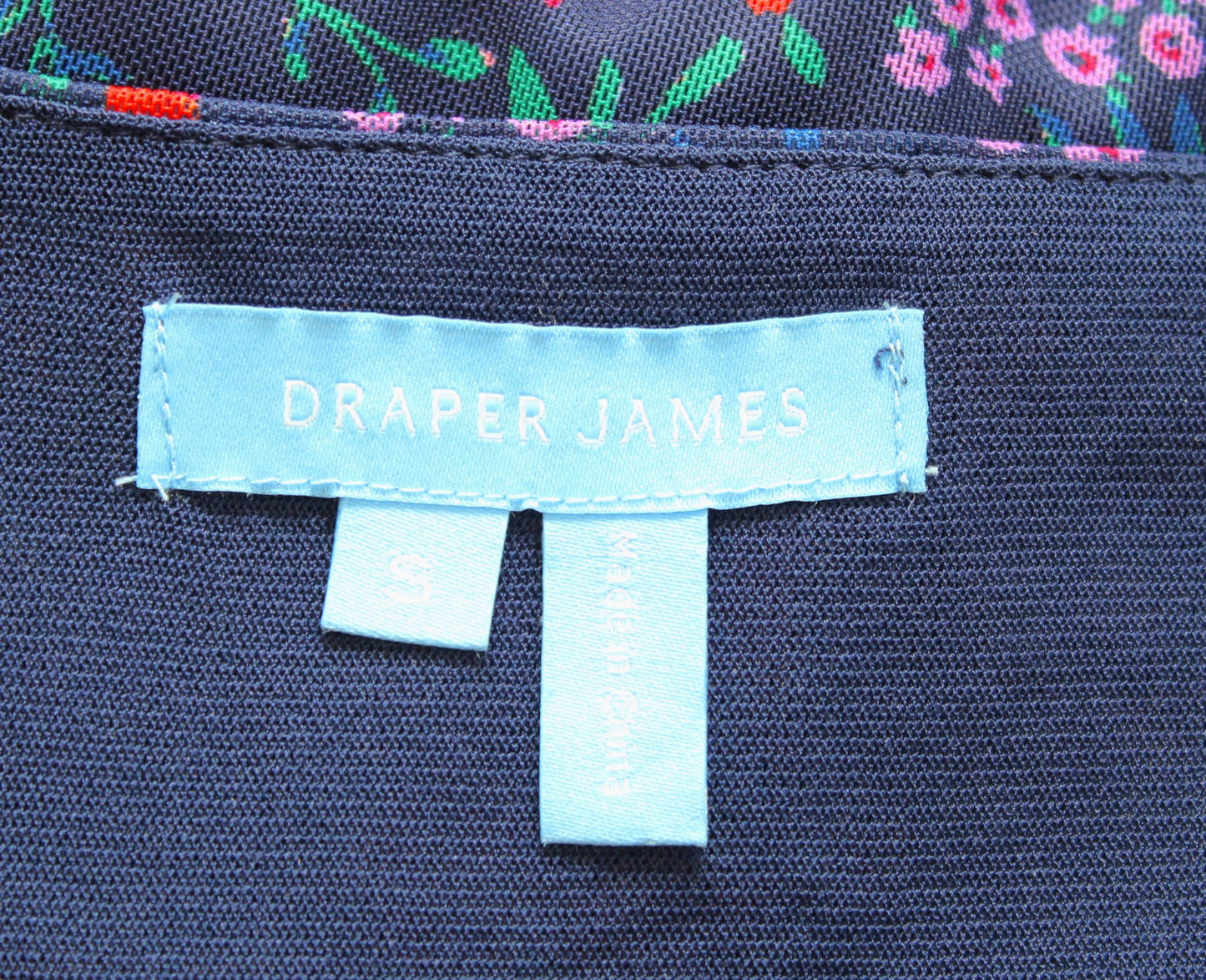 Draper James Shelby Navy Blue Floral Scoop Neck Ruched Mesh Top Blouse Size S