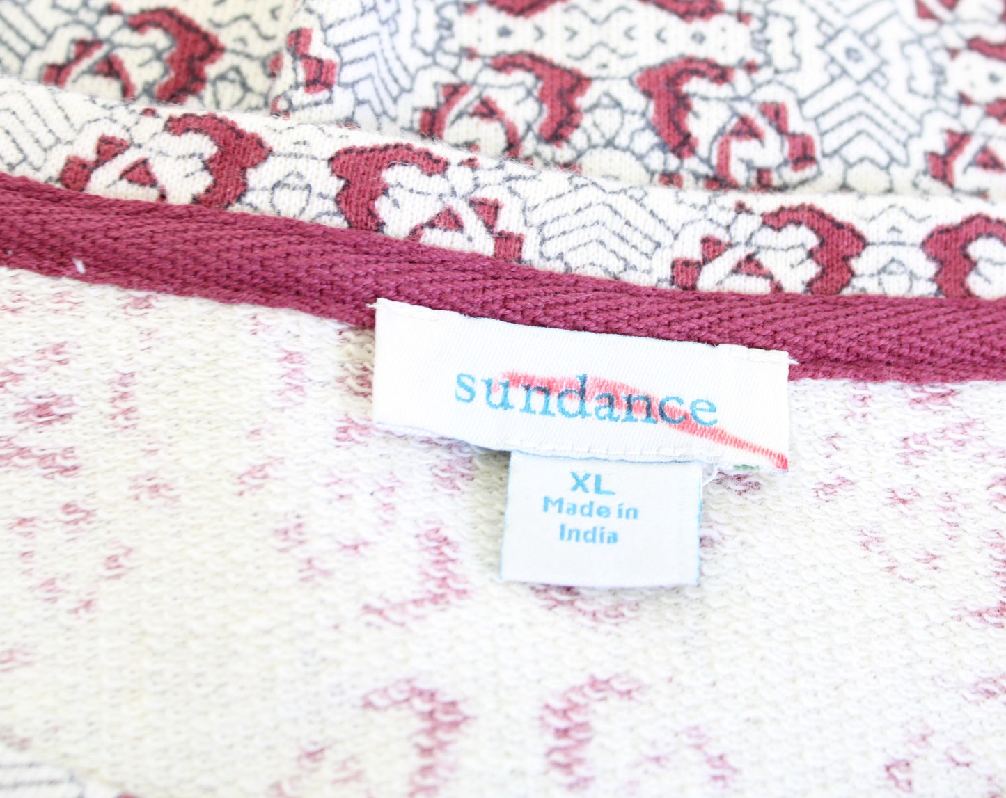 Sundance Catalog Red Off White Geometric Embroidered Beaded Sweatshirt Top Sz XL