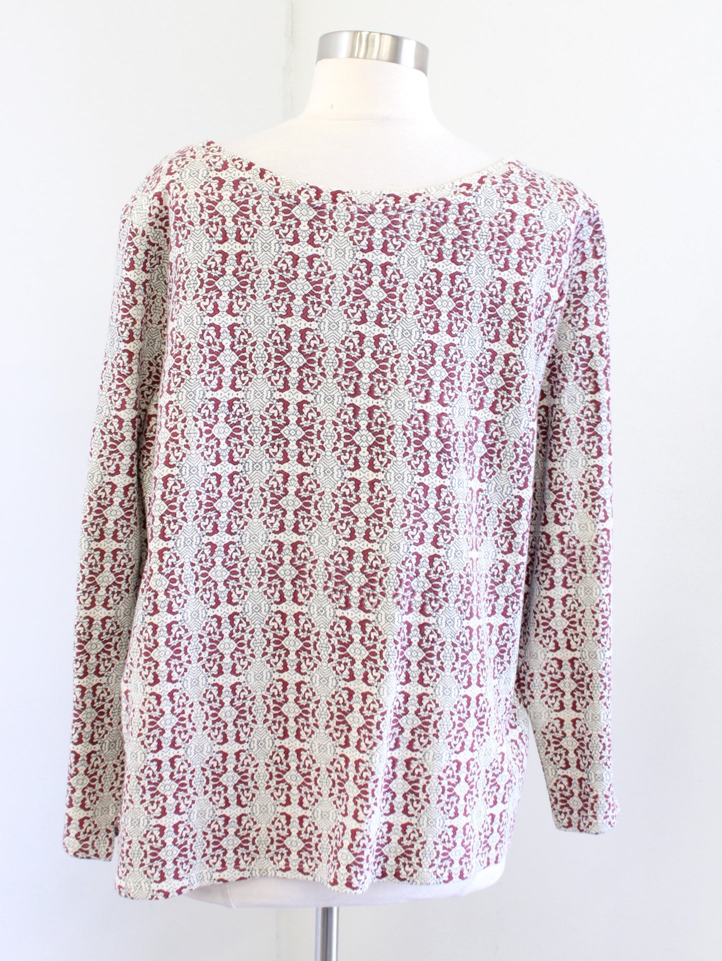 Sundance Catalog Red Off White Geometric Embroidered Beaded Sweatshirt Top Sz XL