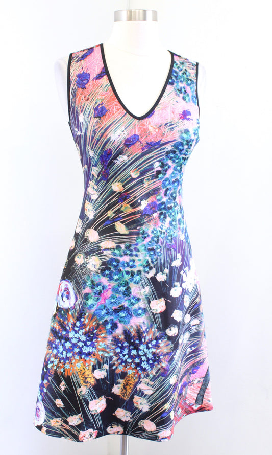 Clover Canyon Abstract Distressed Floral Print A Line V Neck Sleeveless Dress XS