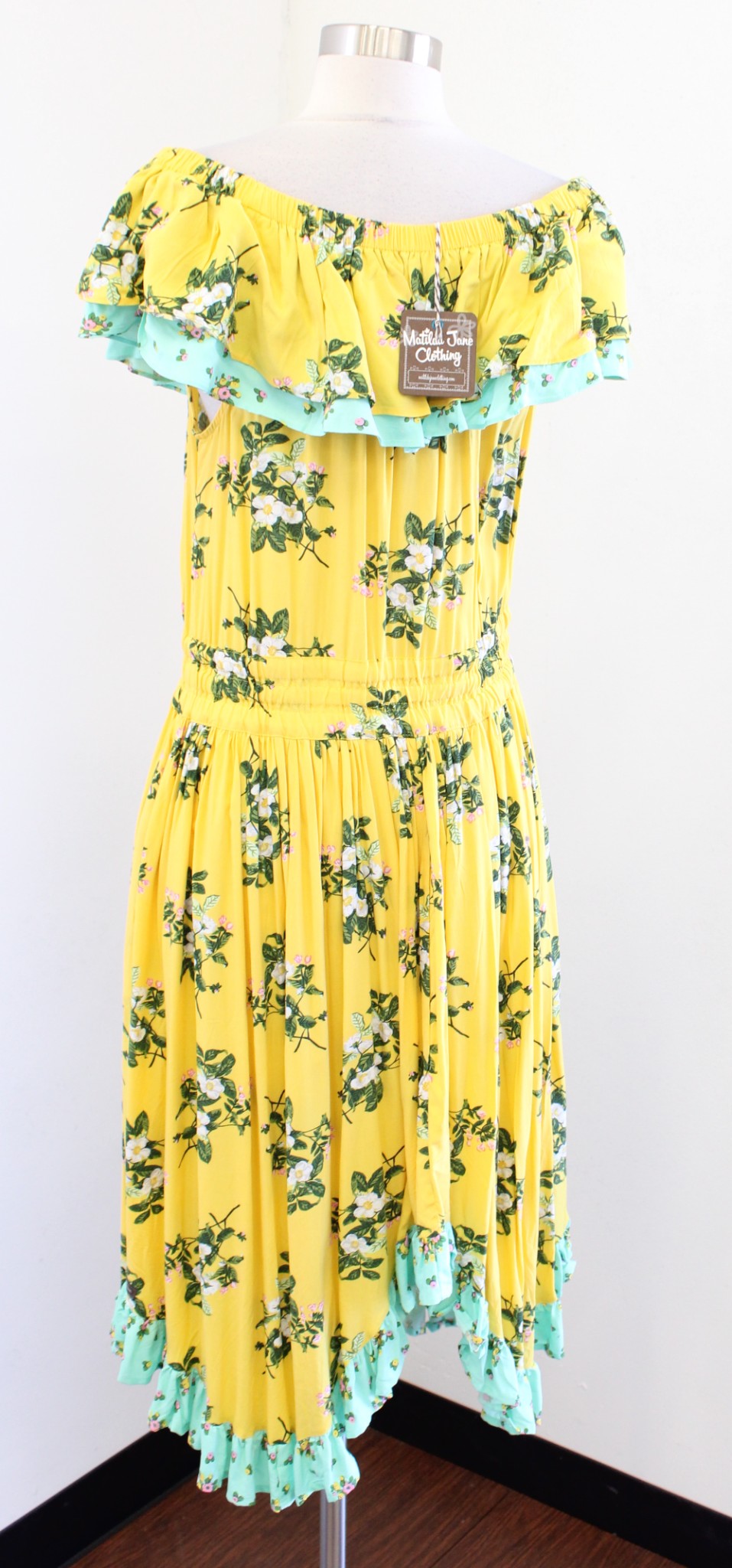 NWT Matilda Jane Hooked on a Feeling Yellow Off the Shoulder Floral Dress Size M