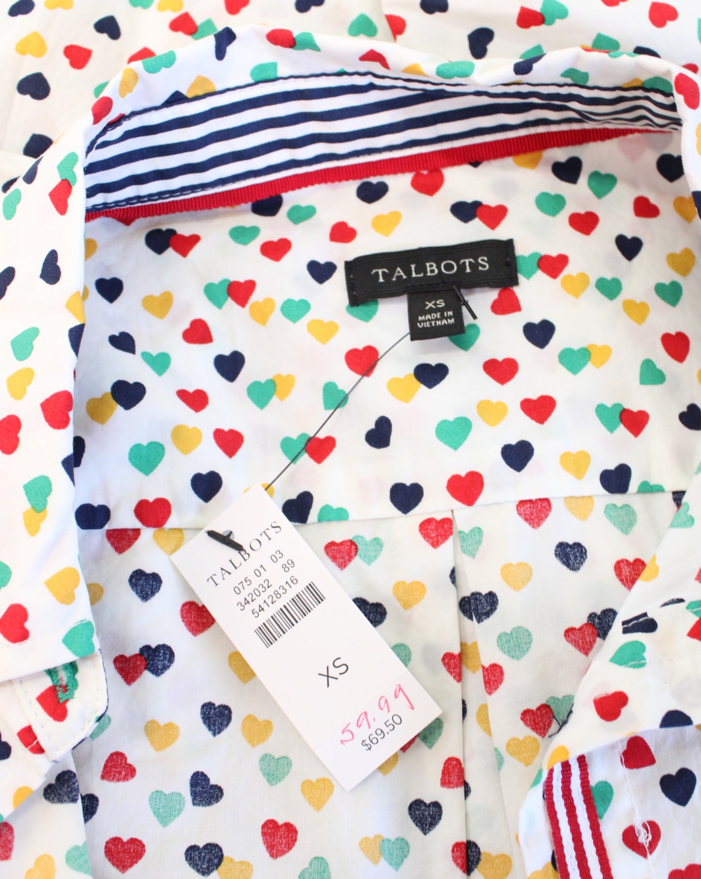 NWT Talbots Classic Cotton Shirt in Ditsy Heart Print Size XS Button Down Blouse