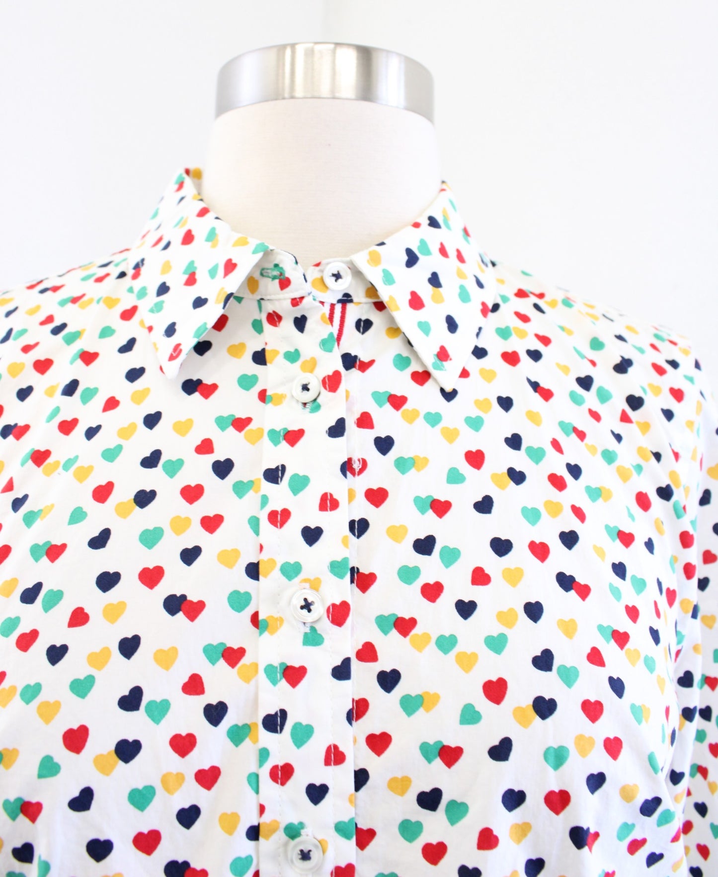 NWT Talbots Classic Cotton Shirt in Ditsy Heart Print Size XS Button Down Blouse