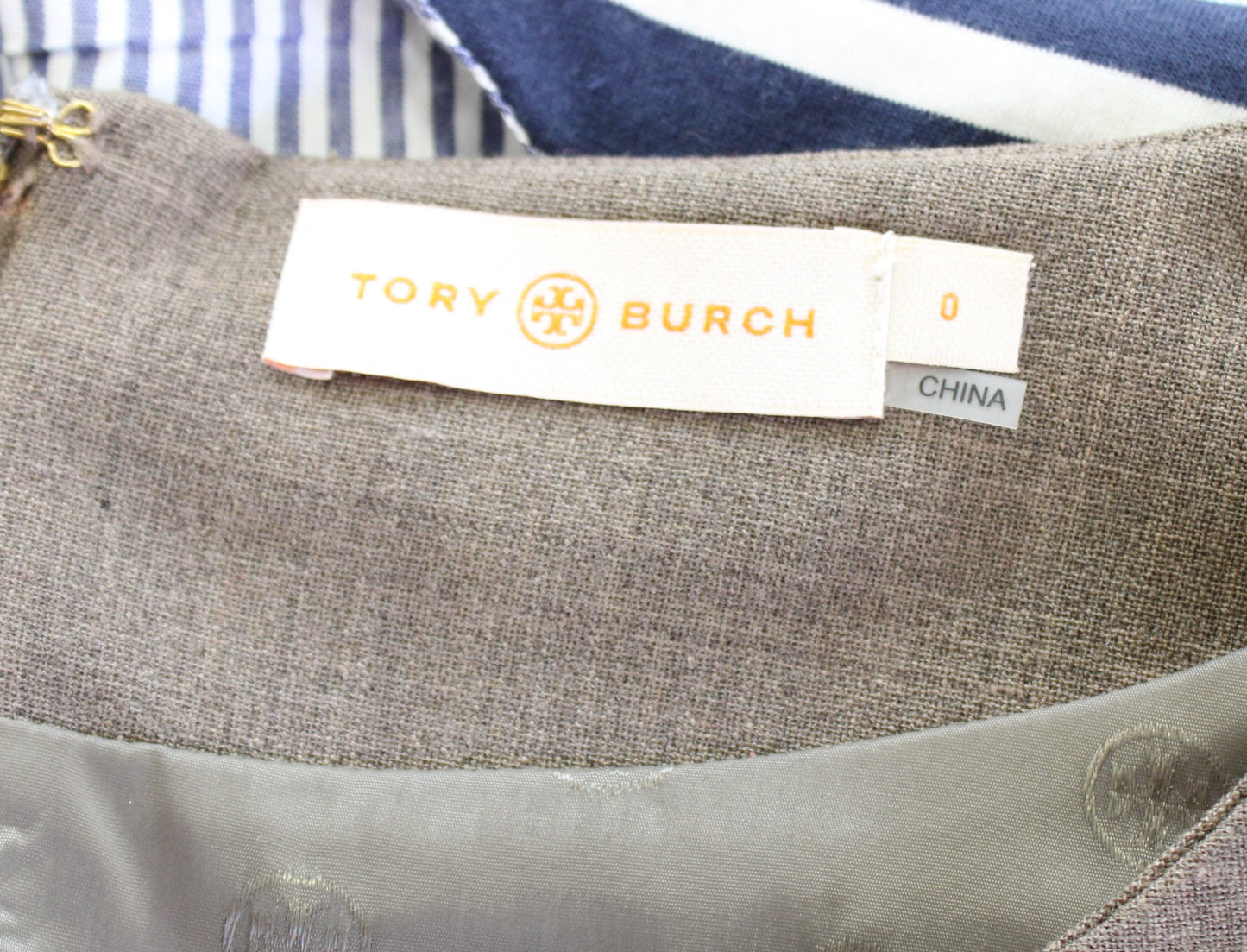 Tory Burch Walsh Taupe Brown Wool Blend A Line Sheath Dress Size 0 Split Neck