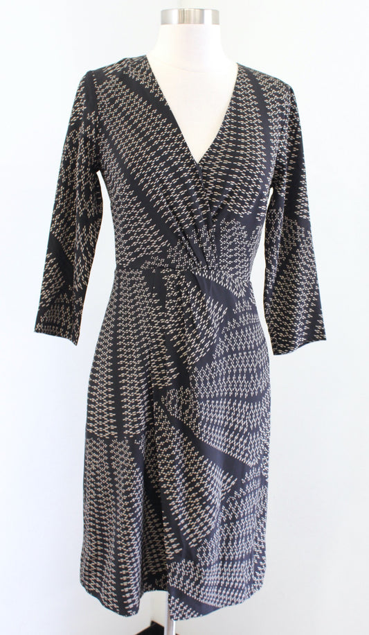 NWT J Crew Black Silk Twist Front Dress in Kaleidoscope Print Size 00 Geometric