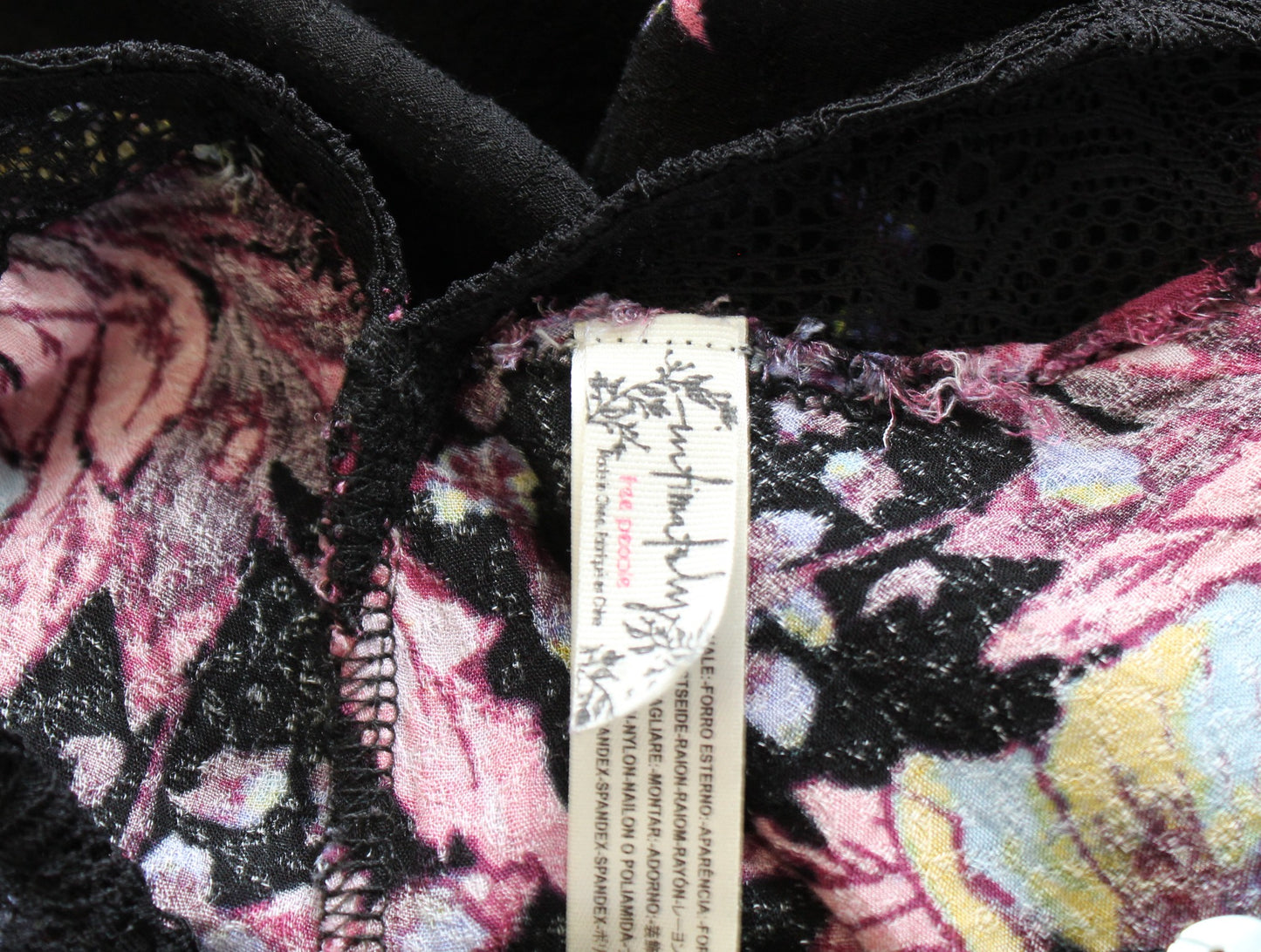 Intimately Free People Marsha Black Floral Lace Mock Neck Mini Slip Dress Size S