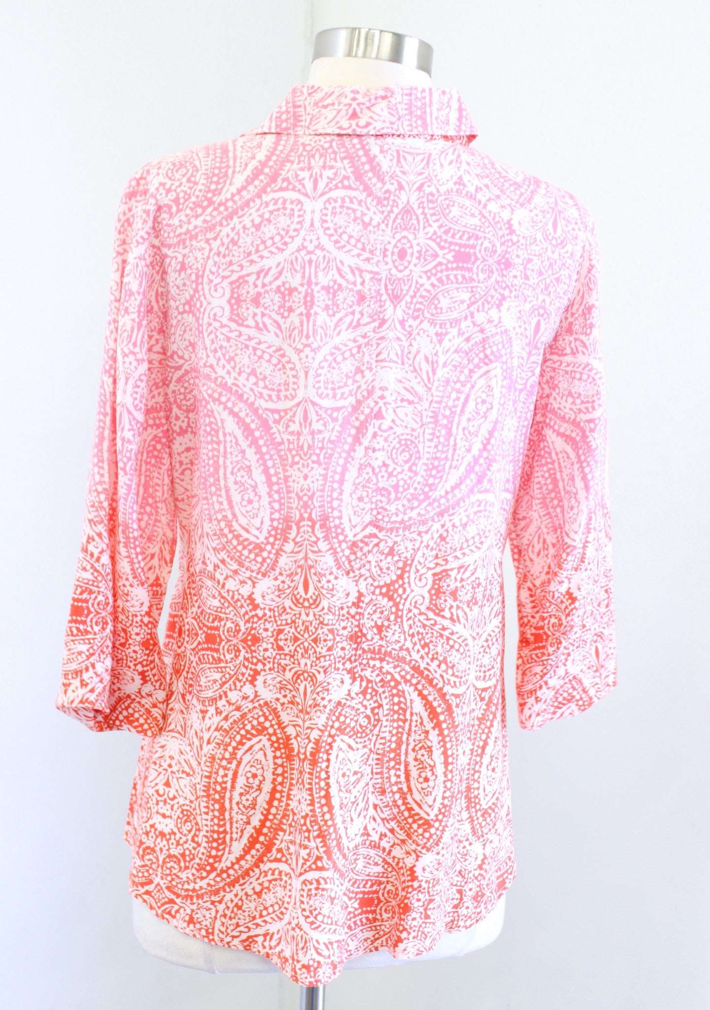 Habitat Clothes to Live in Pink Orange Ombre Paisley Print Button Down Blouse XS