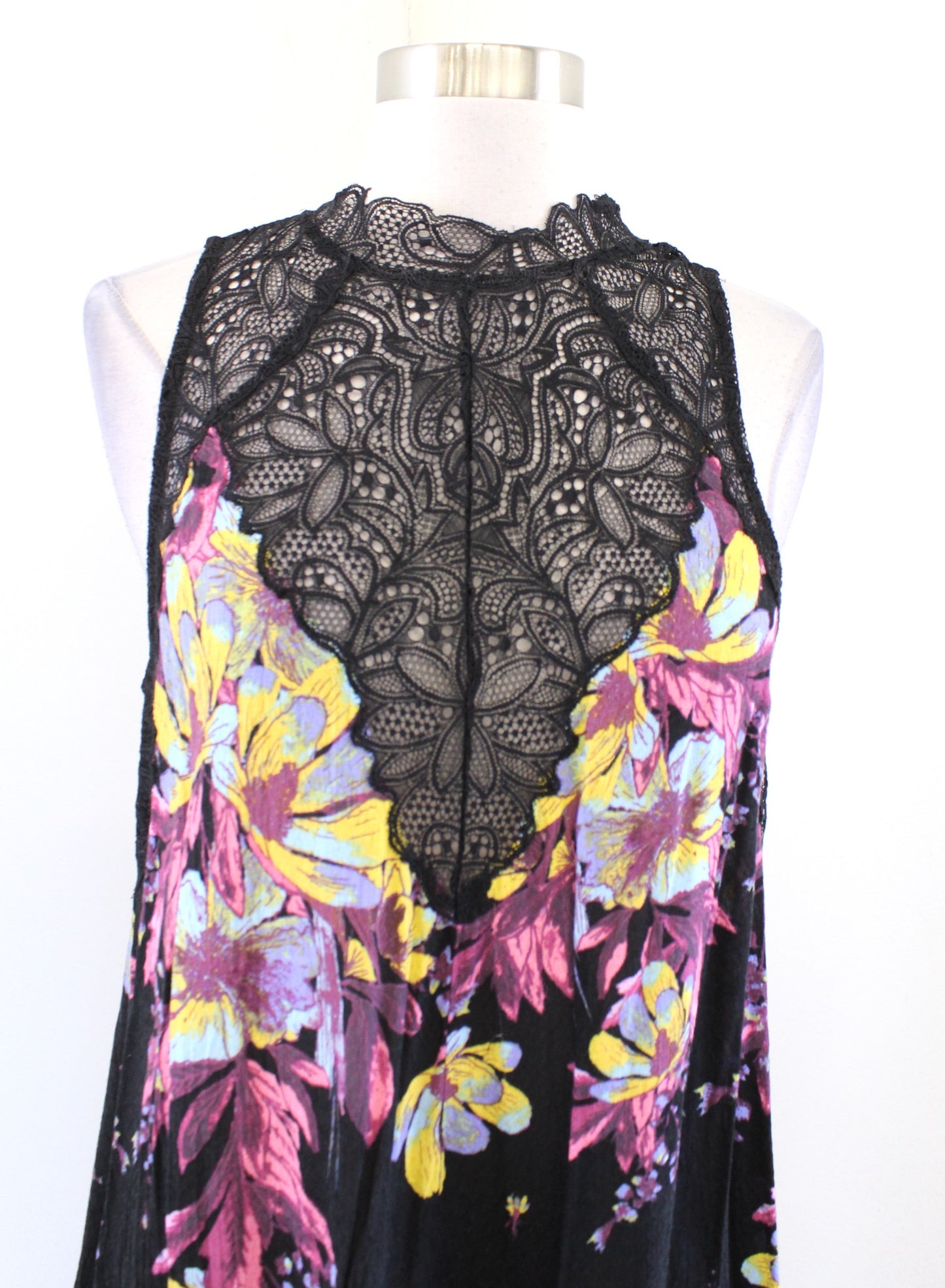 Intimately Free People Marsha Black Floral Lace Mock Neck Mini Slip Dress Size S
