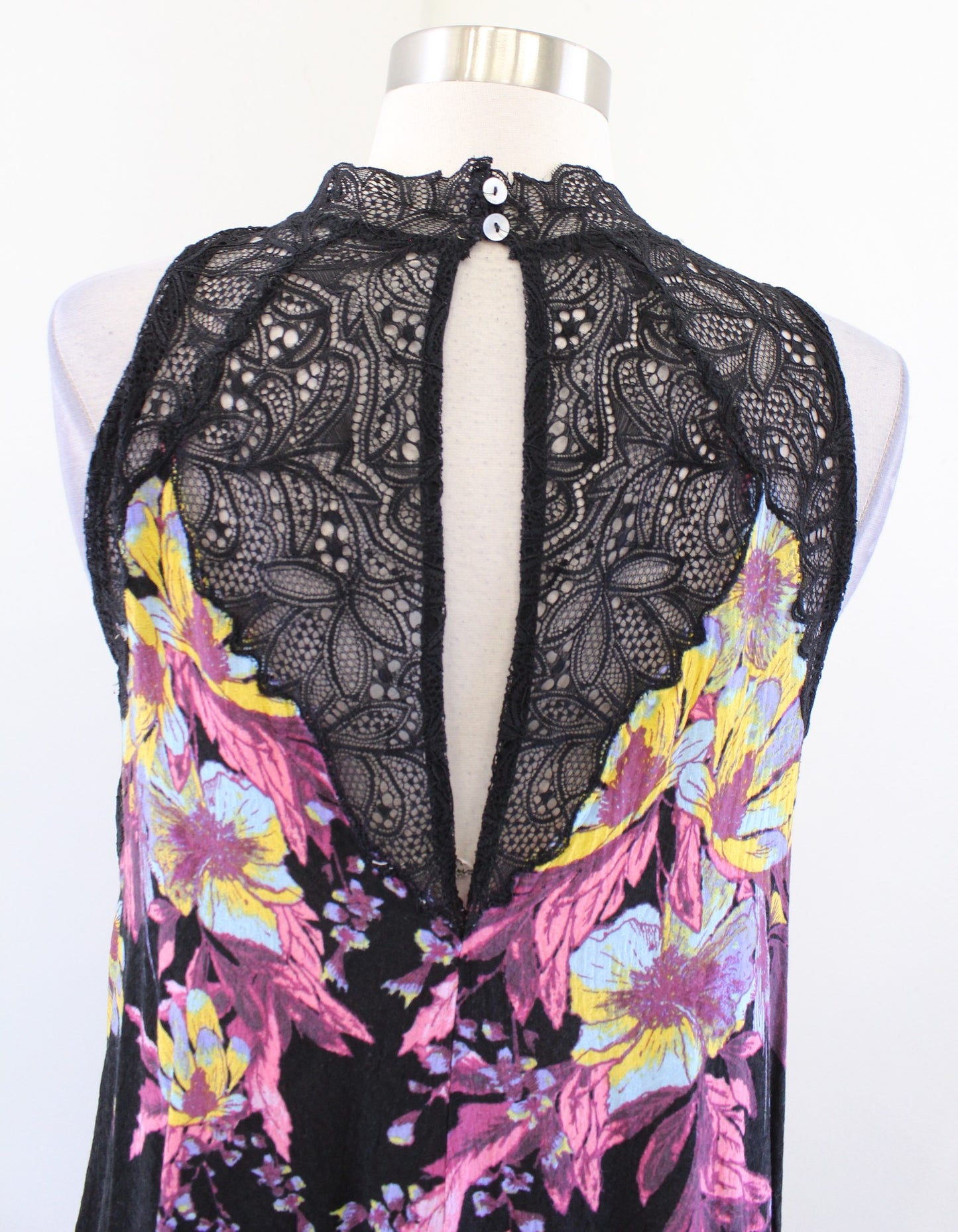 Intimately Free People Marsha Black Floral Lace Mock Neck Mini Slip Dress Size S