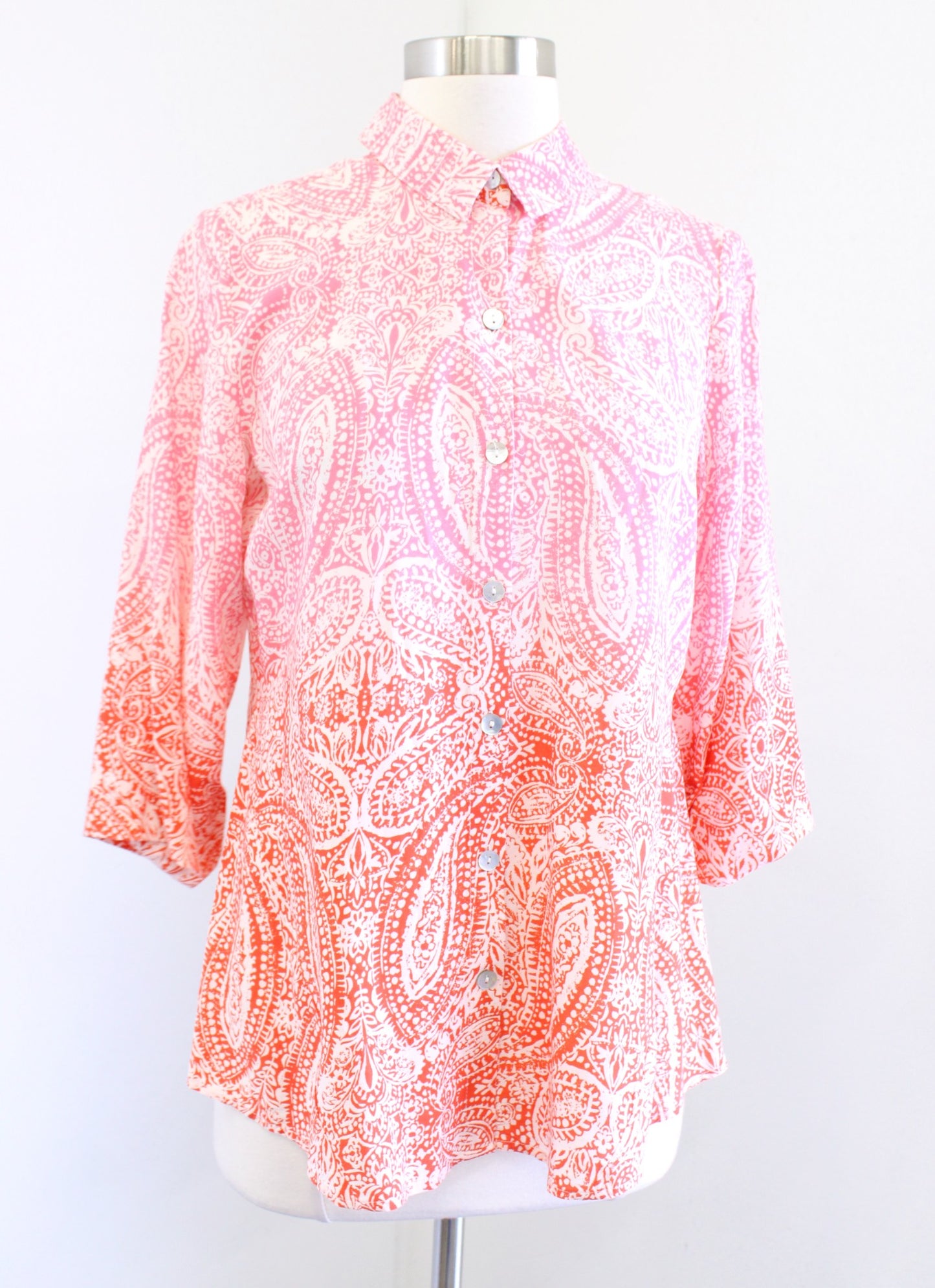 Habitat Clothes to Live in Pink Orange Ombre Paisley Print Button Down Blouse XS