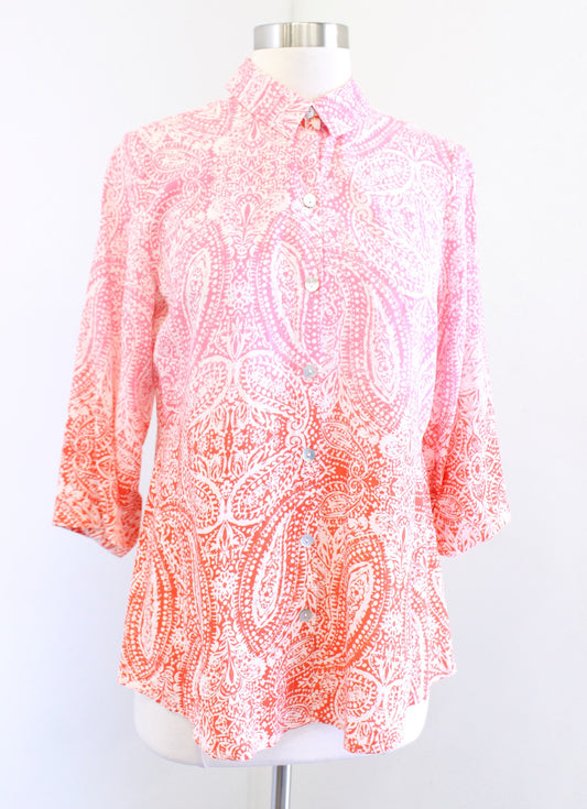 Habitat Clothes to Live in Pink Orange Ombre Paisley Print Button Down Blouse XS