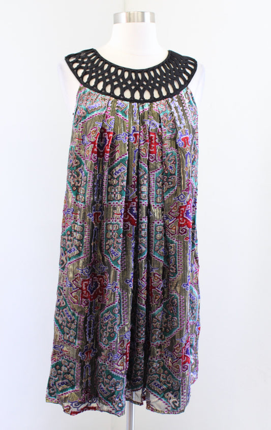 Moulinette Soeurs Anthropologie Linnea Burnout Velvet Metallic Shift Dress Sz S