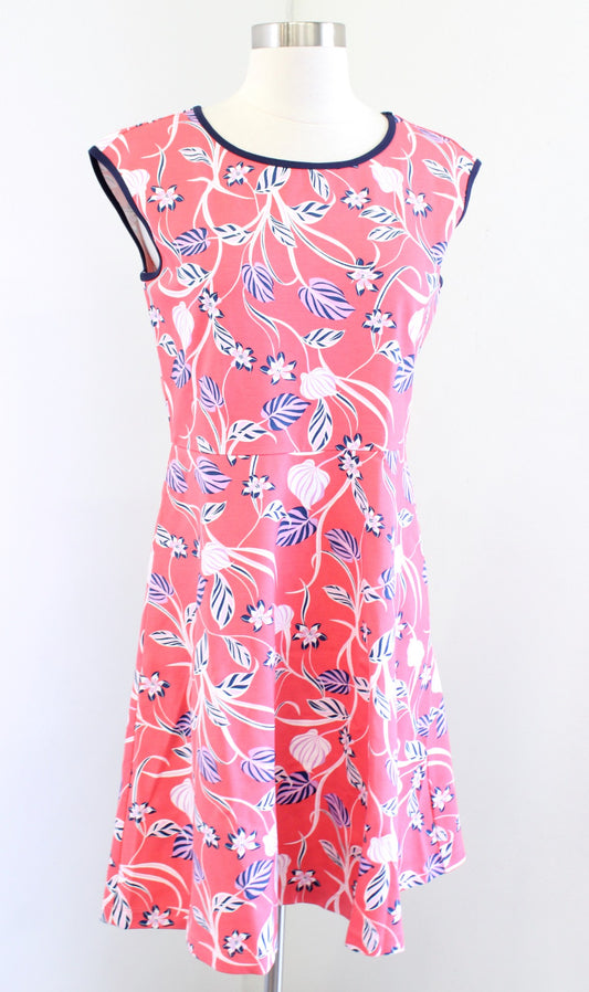NWT Draper James Coral Floral Print Ponte Knit Fit and Flare Dress Size S Blue