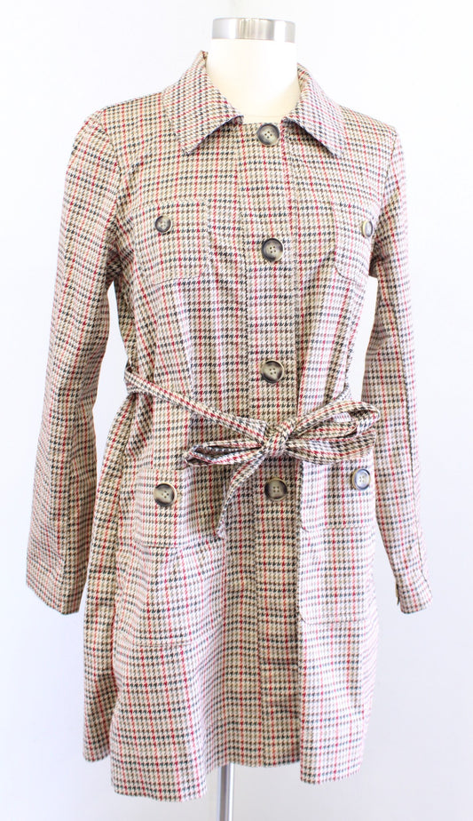 CAbi Sherlock Multi Color Houndstooth Plaid Trench Style Jacket Size XS 3734