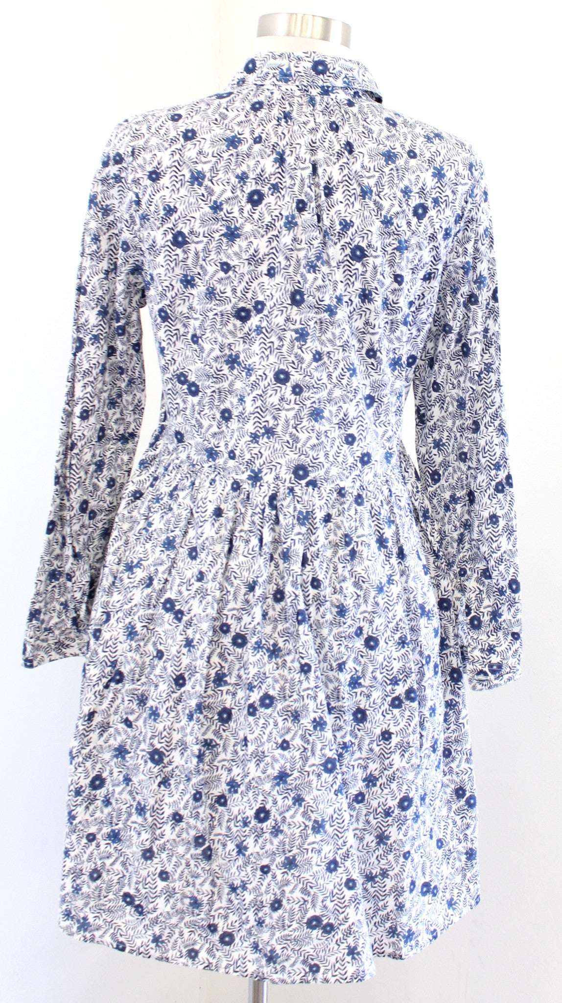 J Crew Factory Blue White Floral Button Front Fit and Flare Mini Shirt Dress 2