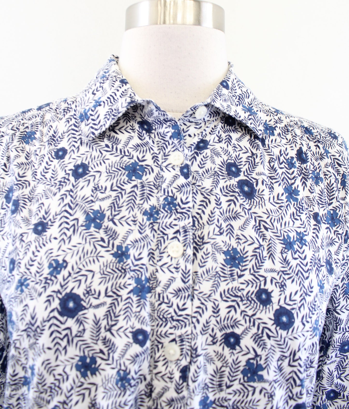 J Crew Factory Blue White Floral Button Front Fit and Flare Mini Shirt Dress 2