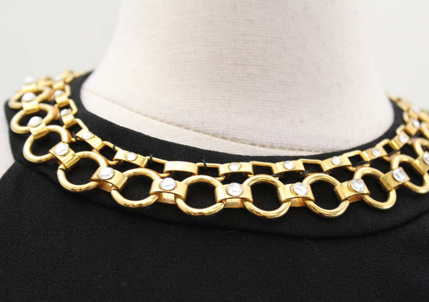 Vtg 90s Black Gold Chain Accent Halter Open Back Mini Dress LBD Size 2 Cocktail