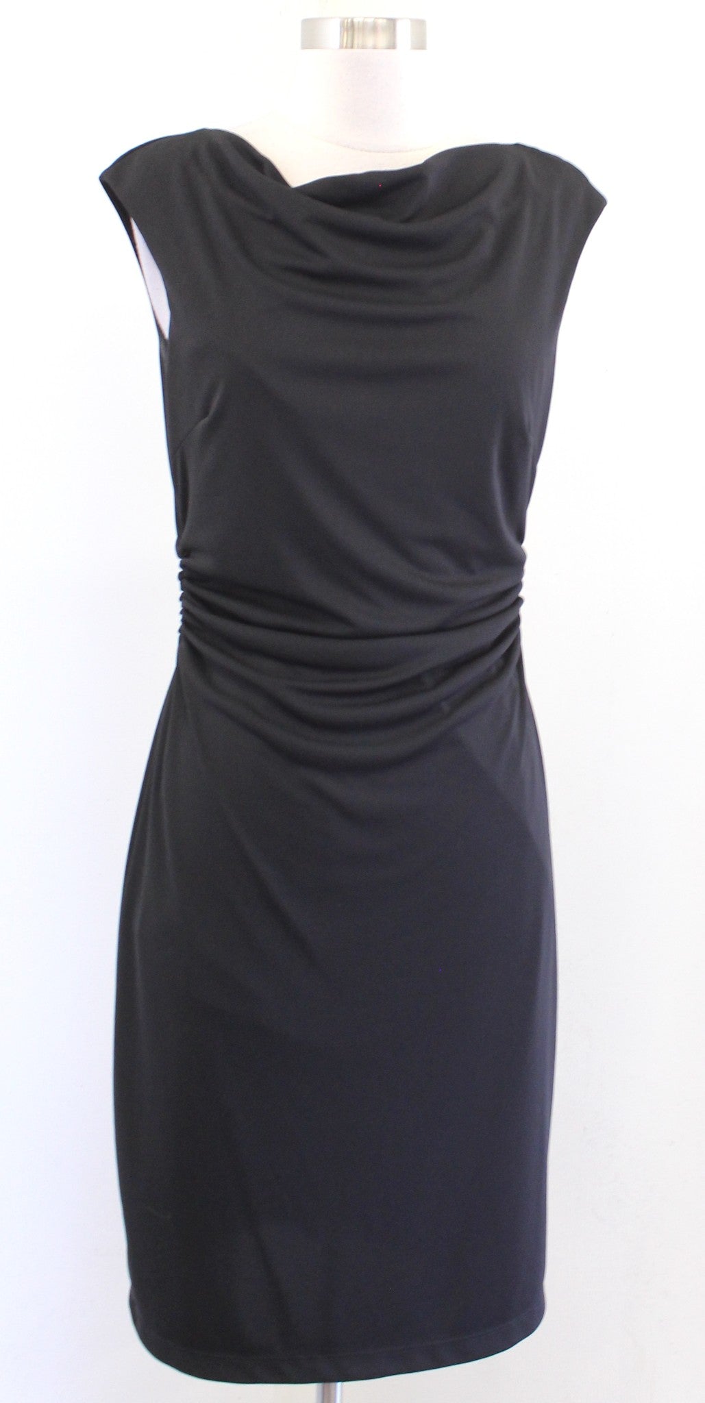 David Meister Womens Solid Black Draped Neck Ruched Sheath Dress Size 8 Lbd
