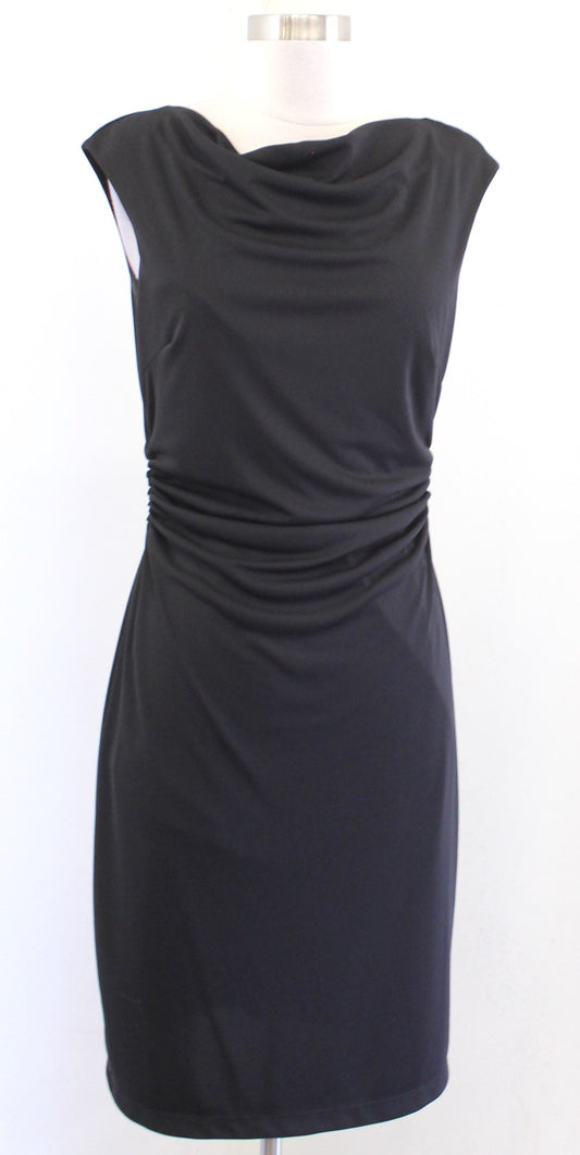 David Meister Womens Solid Black Draped Neck Ruched Sheath Dress Size 8 Lbd